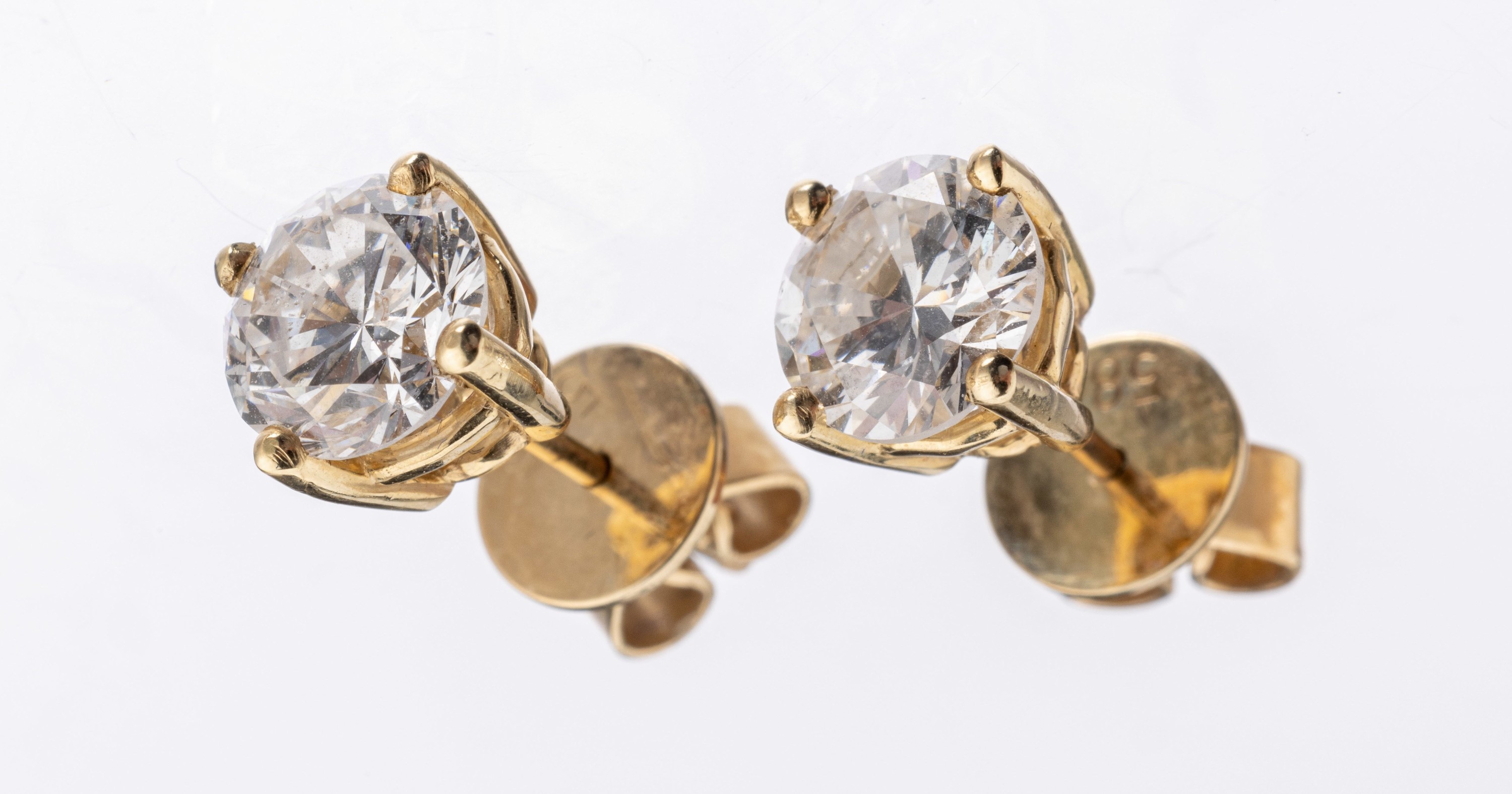 Paar 14 kt Gold Brillant-Ohrstecker, GG 585/000, 2 Brillanten zus. ca. 2.09 ct Weiß/si-p