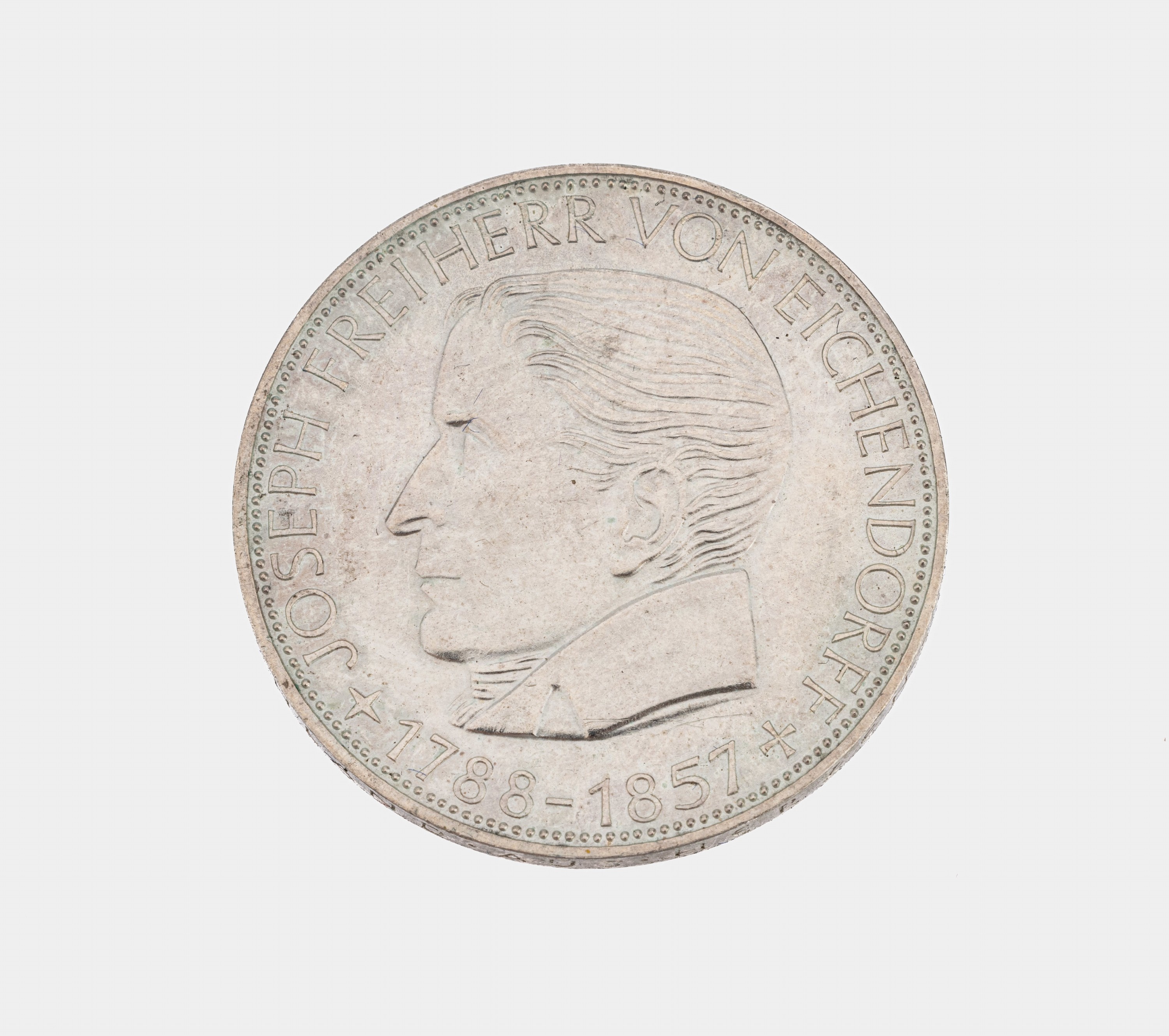 5 Mark Eichendorff 1957, Joseph Freiherr von Eichendorff 1788-1857, RV: Bundesrepublik Deutschland 5 Deutsche Mark