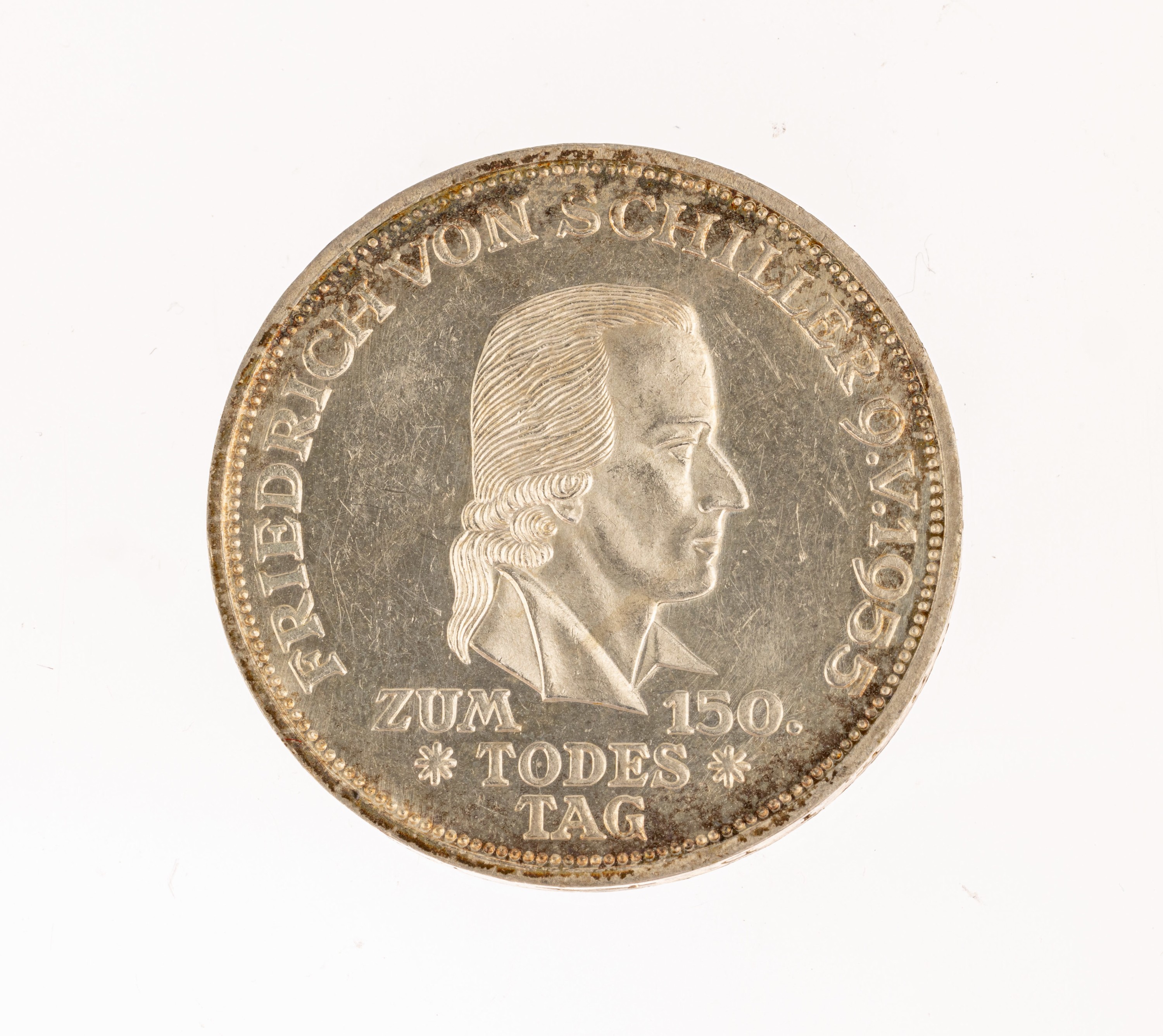 Silbermünze, 5 Mark, Deutschland 1955, zum 150. Todestag Friedrich von Schiller, Prägemarke F