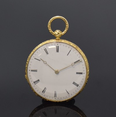 Image Offene Taschenuhr in GG 750/000, Schweiz um 1840, Schlüsselaufzug, voll grav. u. ...