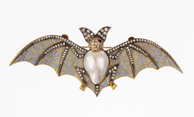 Image 26759742 - 18 kt gold diamond-pearl-brooch "bat", YG 750/000