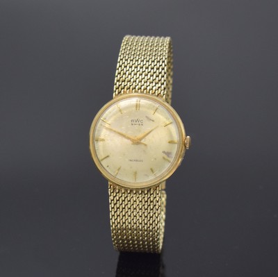 Image 26759743 - BWC 14k yellow gold gents wristwatch, Switzerland around 1960, manual winding, 3- piece construction case with fixed bracelet, snap on case back and bezel, silvered dial patinated, gilded indices and hands, sweep seconds, nickel plated movement calibre ETA 2391, 17 jewels, diameter approx. 33 mm, length approx. 18,5 cm, weight approx. 54g, needs to be overhauled, condition 3