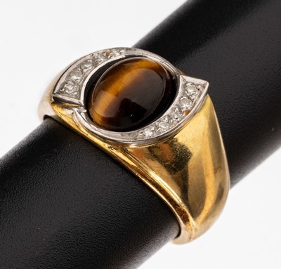 Image 26759753 - 18 kt gold tiger's eye-diamond-ring