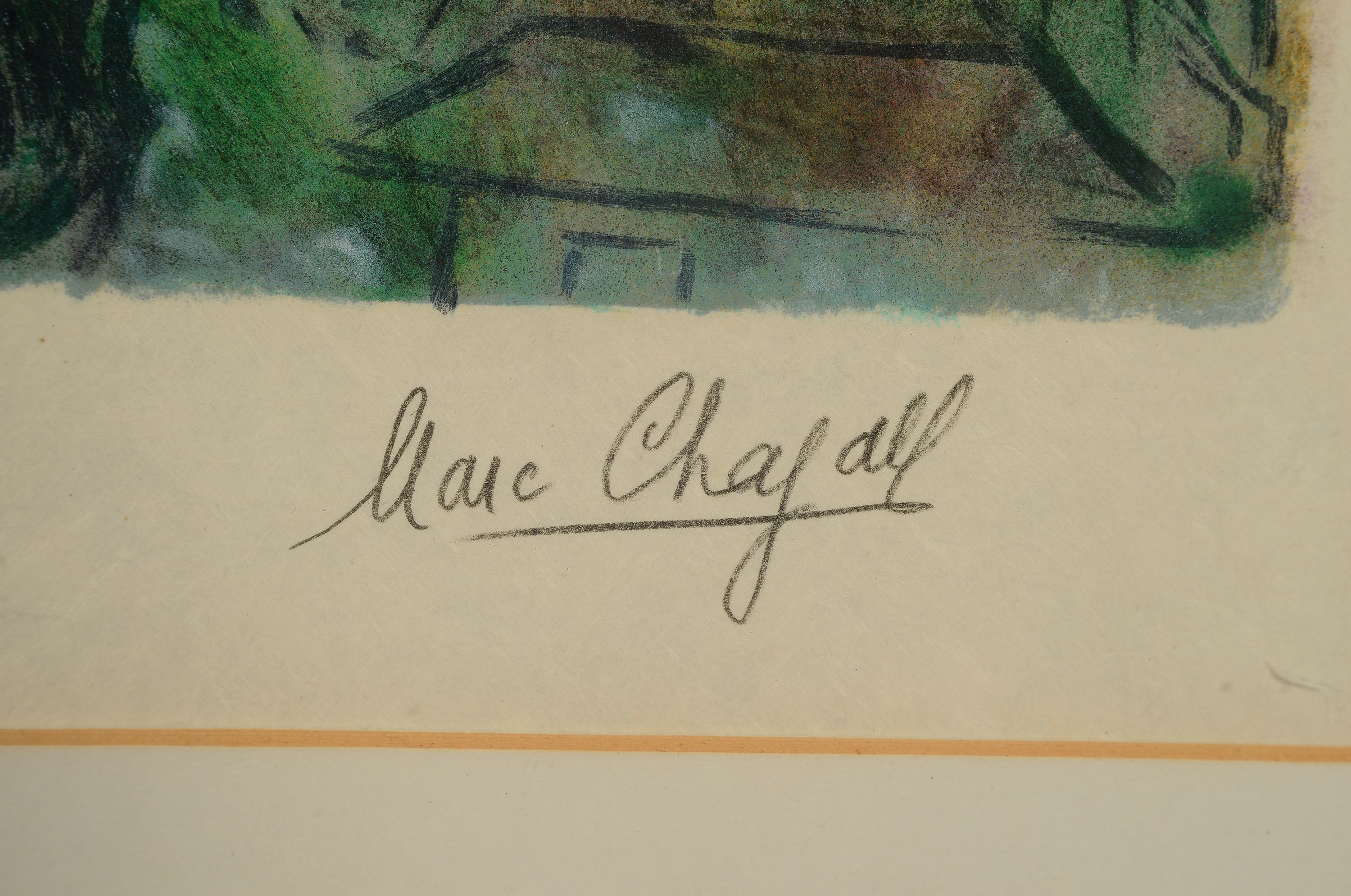 Detail l: Marc Chagall 1887-1985, Farblithographie aufJapan, Blumenbouquet, um 1981, Stempelsignaturund nummeriert Ed. 152/250, unter Glas gerahmt93x73 cm