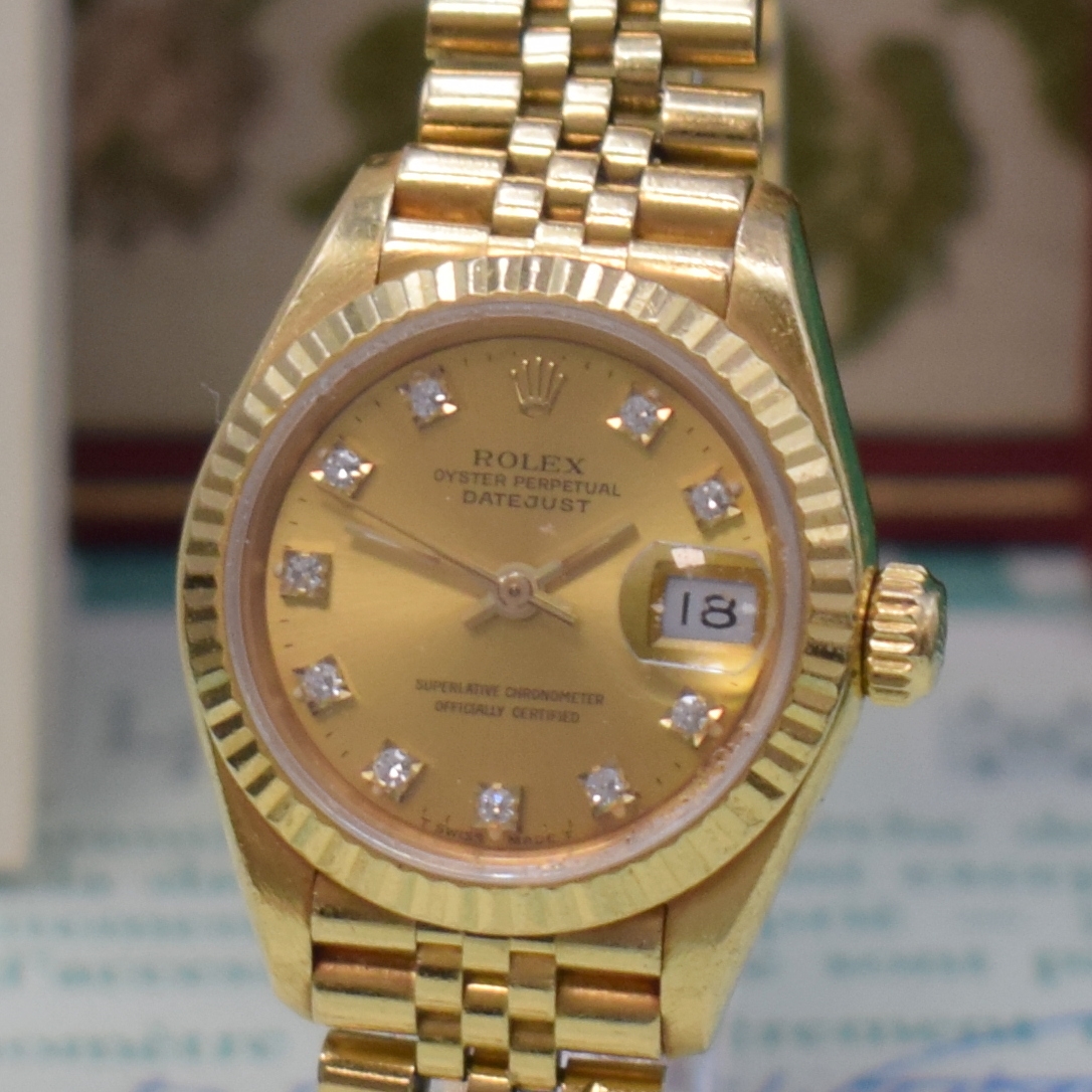 Detail a: ROLEX Damenarmbanduhr Oyster Perpetual Datejust Referenz 69178, Schweiz verk. lt. beil. Zertifikat 07/1992, Automatik, Chronometer der Superlative in ...