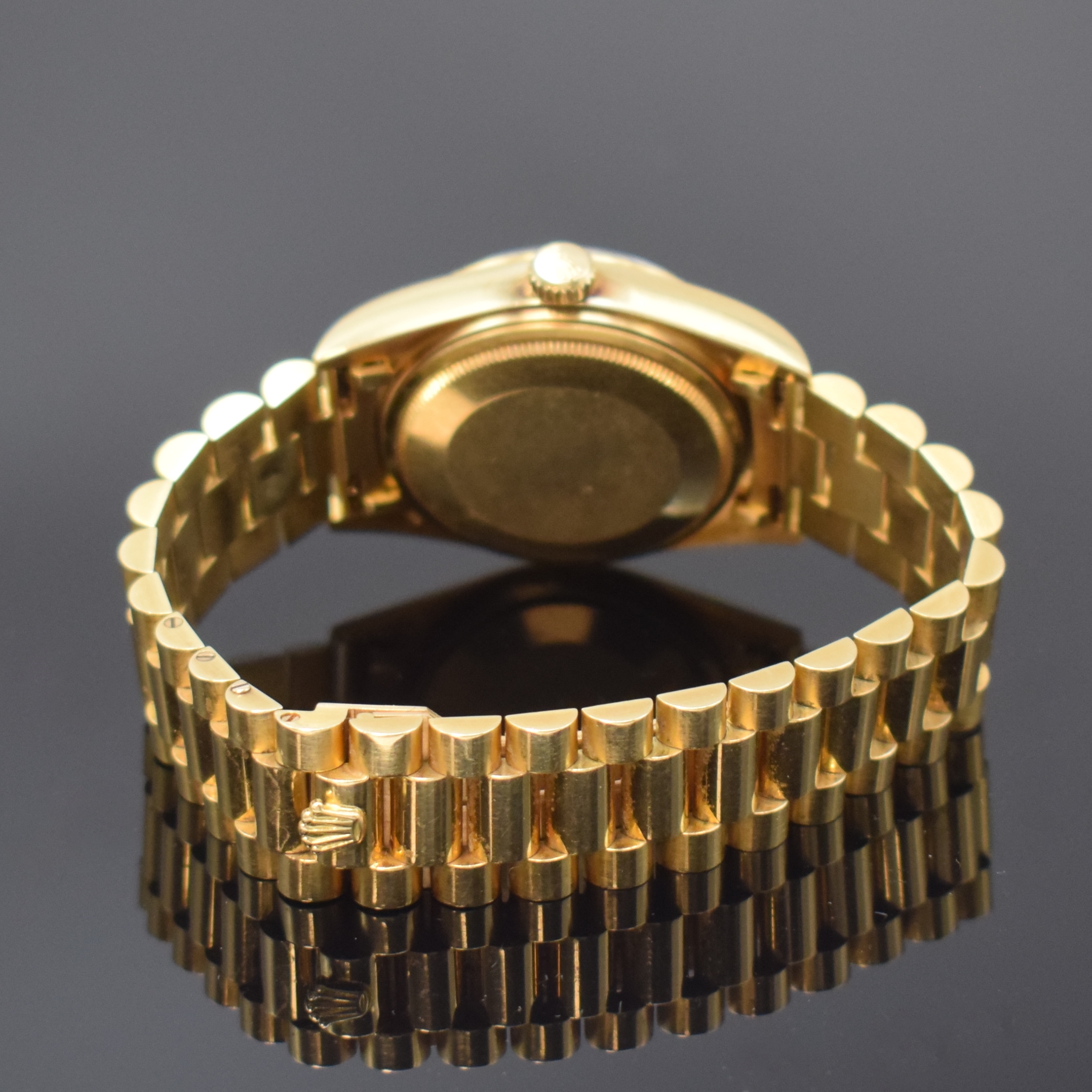 Detail b: ROLEX Armbanduhr Oyster Perpetual Day-Date in GG 750/000 Referenz 18038, Schweiz um 1980, Automatik, verschr. Oystergeh. inkl. Präsidentband m. ...