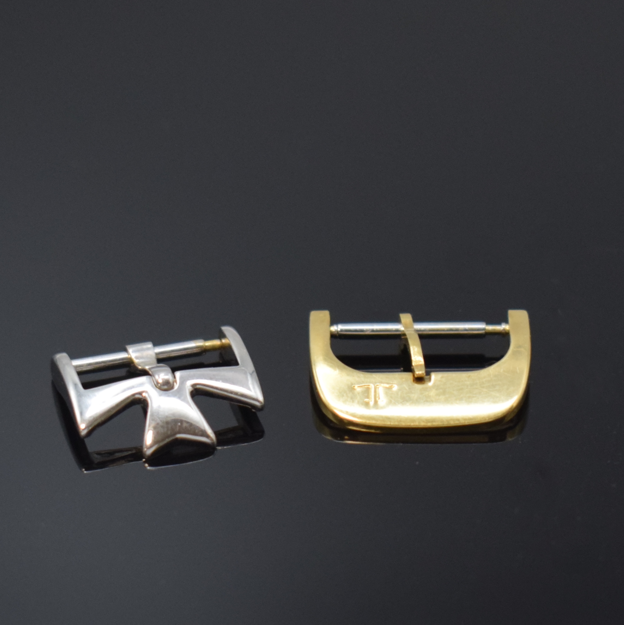Jaeger-LeCoultre/VACHERON CONSTANTIN 2 Dornschließen in GG und WG 750/000, Vacheron für 14 mm Band, Jaeger-LeCoultre für 16 mm Band, in ...