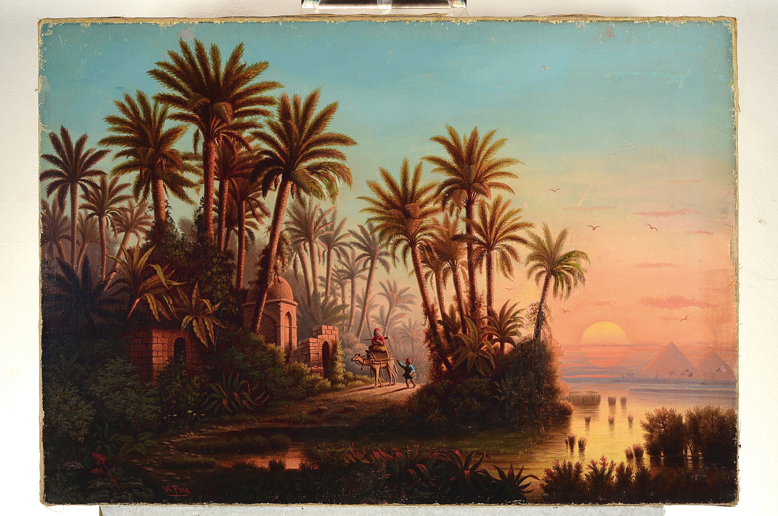 Detail k: Carl W.E. Fink, 1814-1890 Kassel, Ägypten, Landschaft mit Blick auf die Pyramiden, Sujet des europäischen Exotismus, bühnenhafter Bildaufbau, ...