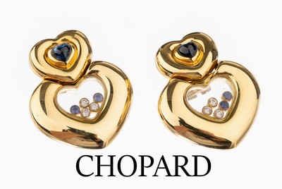 Image 26760719 - Pair of 18 kt gold CHOPARD brilliant- sapphire- earrings