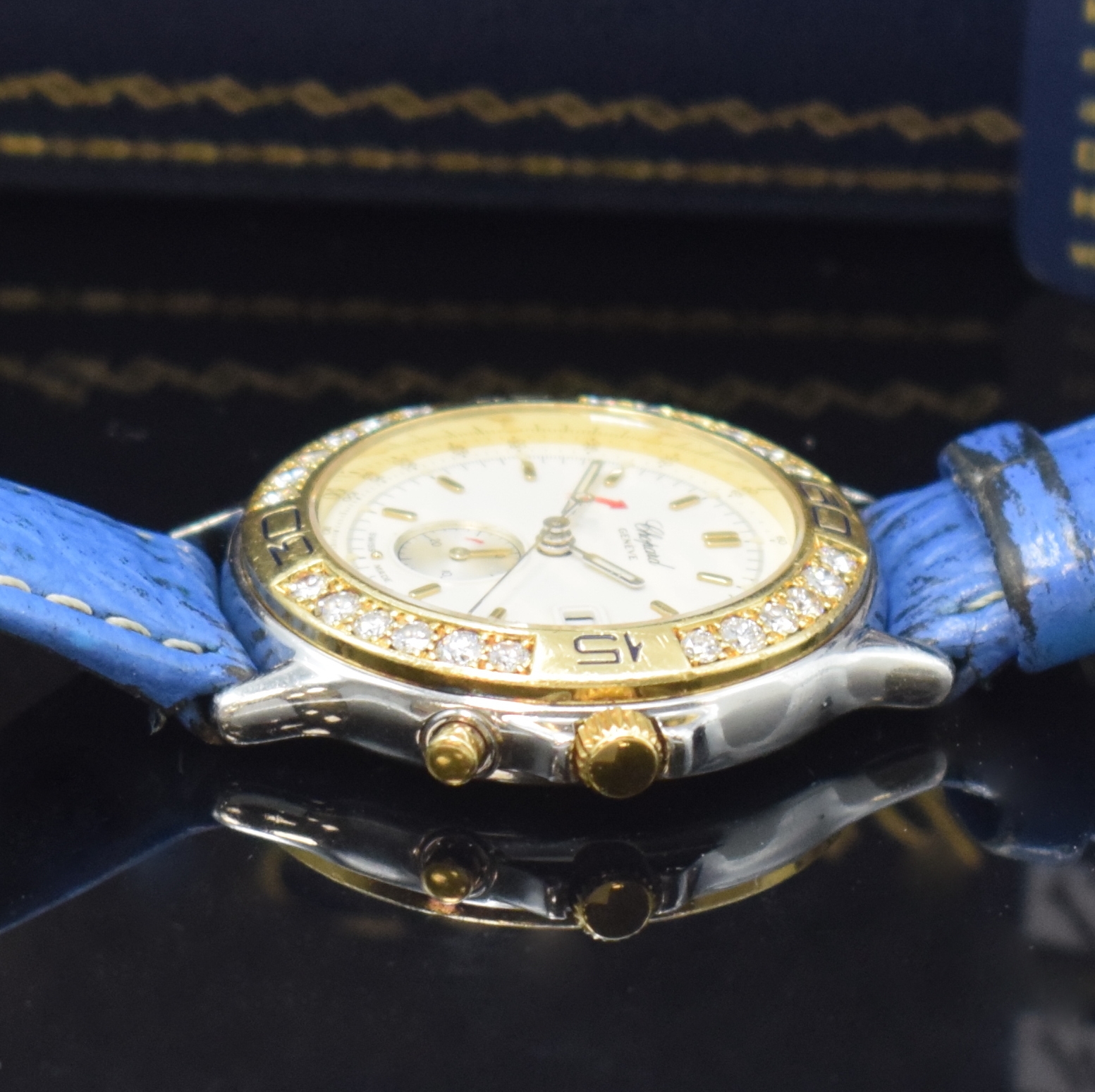Detail c: CHOPARD Mille Miglia Damenarmbanduhr mit Chronograph in Stahl/Gold Referenz 8163 und 13/8199, Schweiz verk. lt. beil. Garantie 09/2023, quarz, neutr. ...