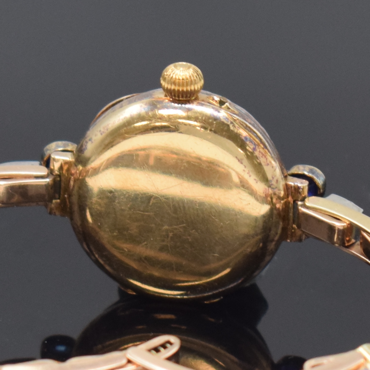 Detail f: LE ROY extrem seltene frühe hochwertige diamantbesetzte Armbanduhr in RoseG 15k, Frankreich um 1910, glattes Scharniergeh., Goldcuvette bez." ...