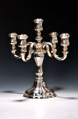 Image 26760906 - Large candelabra/ornacular chandelier, German,1930s, 830 silver, five burning points, lower plate made of metal, height approx. 38 cm, total weight approx. 1200 g
