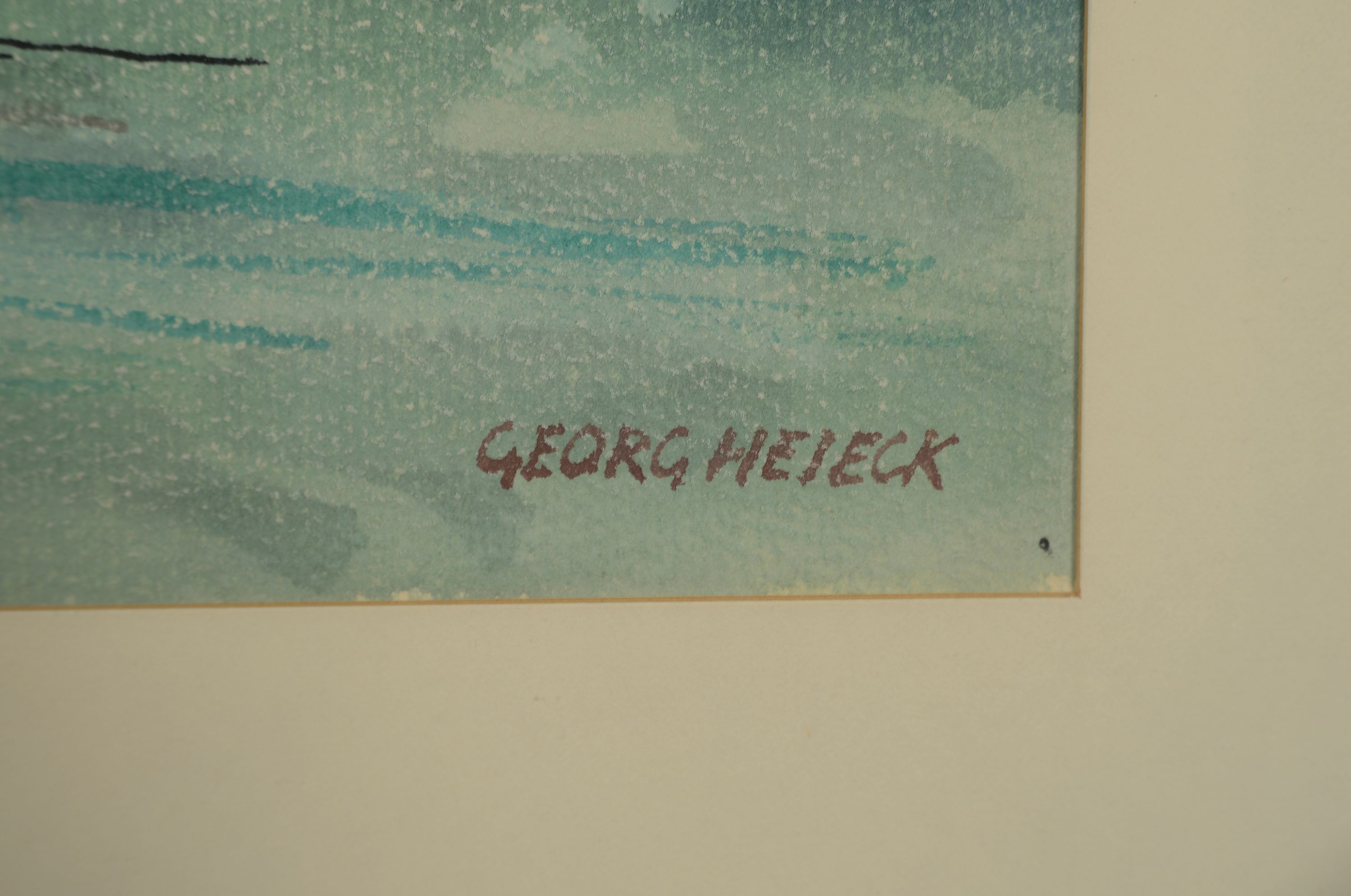 Detail a: Georg Heieck, 1903 Ludwigshafen-1977 Mannheim , Aquarell, Blick vom Philosophenweg auf Heidelberg, rechts unten signiert, Ausschnitt 36x46 cm, unter ...