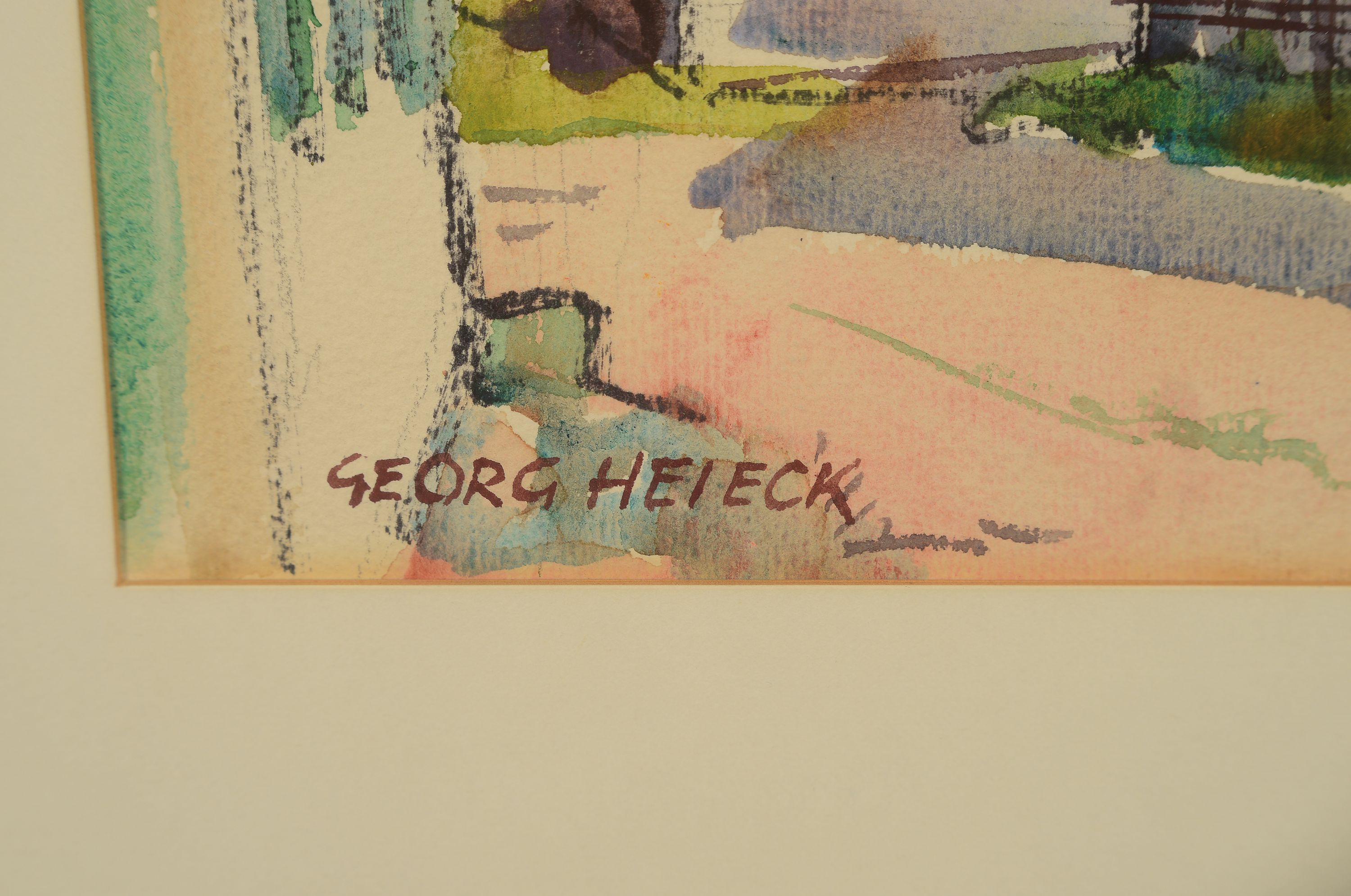 Detail m: Georg Heieck, 1903-1977, 2 Aquarelle, Montmartre in Paris und bayrische Stadtansicht, je signiert, Ausschnitt je 36x46 cm, unter PP und Glas gerahmt ...