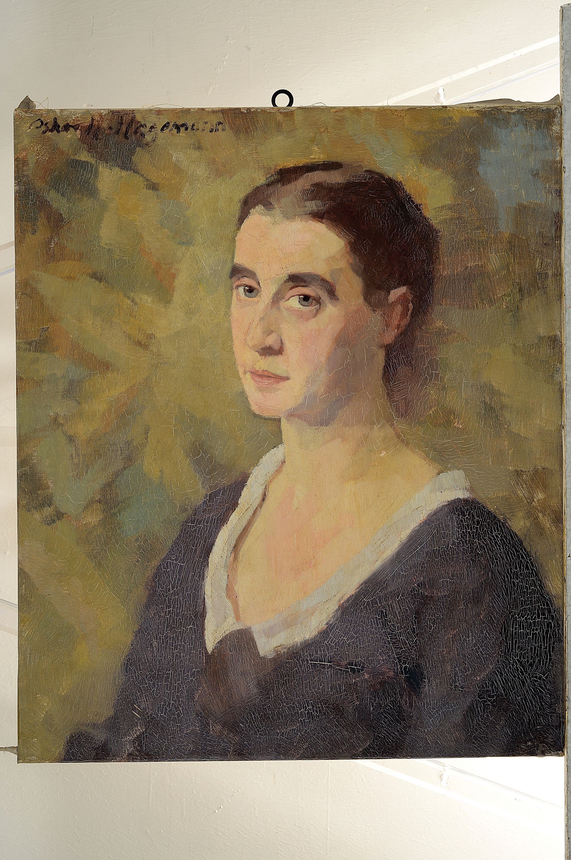 Detail k: Oskar H. Hagemann, 1888 Pilsen-1985 Karlsruhe, Damenporträt im Dreiviertelprofil, links oben signiert, Öl/Lwd, ungerahmt, 59x49 cm, winziges ...