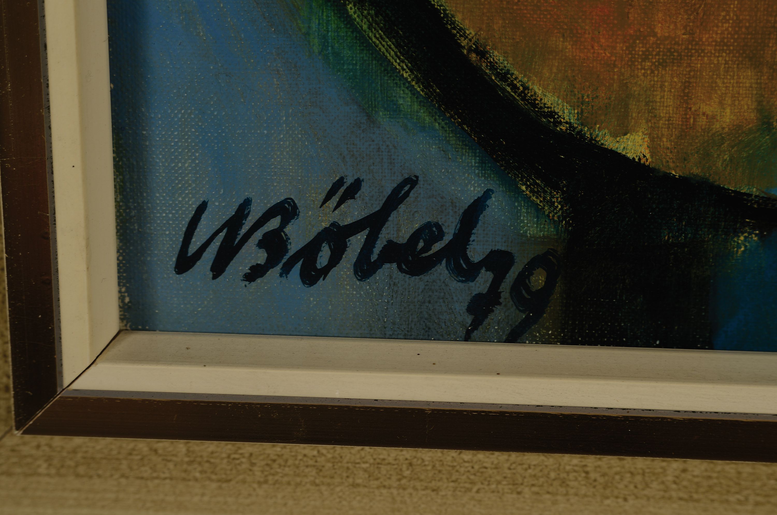Detail a: Hermann Böbel, 1918 Ingolstadt-1990 München,"Die Lautenspielerin", 1979, Öl/Lwd,links unten signiert und datiert, 80x70, Rahmen, 87x77 ...