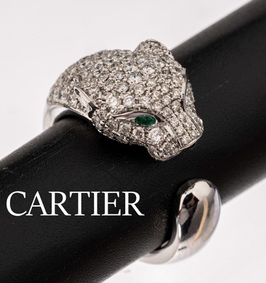 Image 26761133 - 18 kt gold CARTIER PANTHER brilliant-emerald- ring
