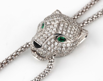 26761152c - 18 kt gold CARTIER PANTHER brilliant-emerald- necklace