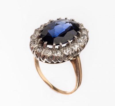 Image 26761248 - 14 kt Gold Farbstein-Diamant-Ring, um 1920