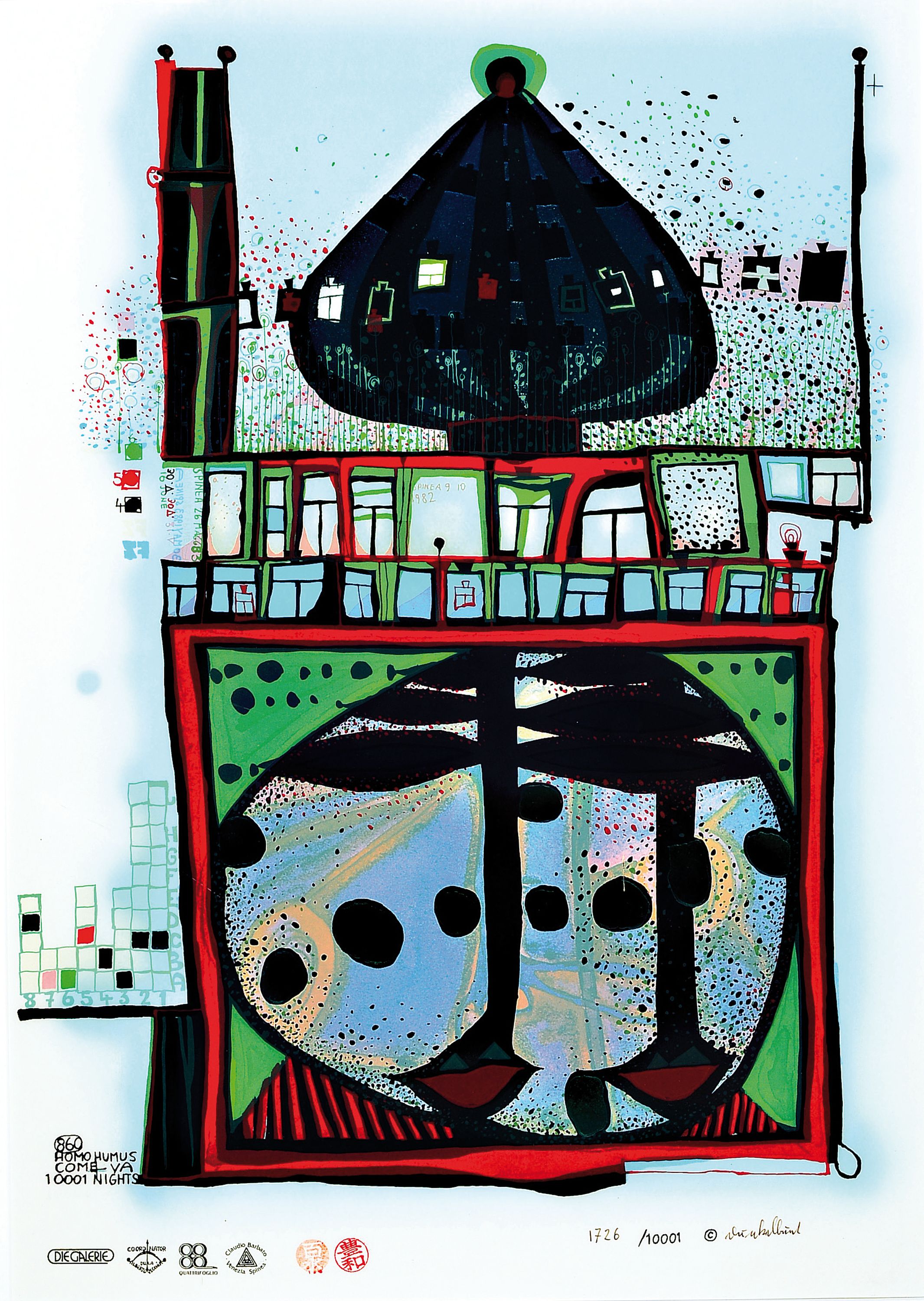 Friedensreich Hundertwasser, 1928-2000, Homo Humus Come Va, num. 1726/10001, PP, u.Gl., R. ca. 102x82cm
