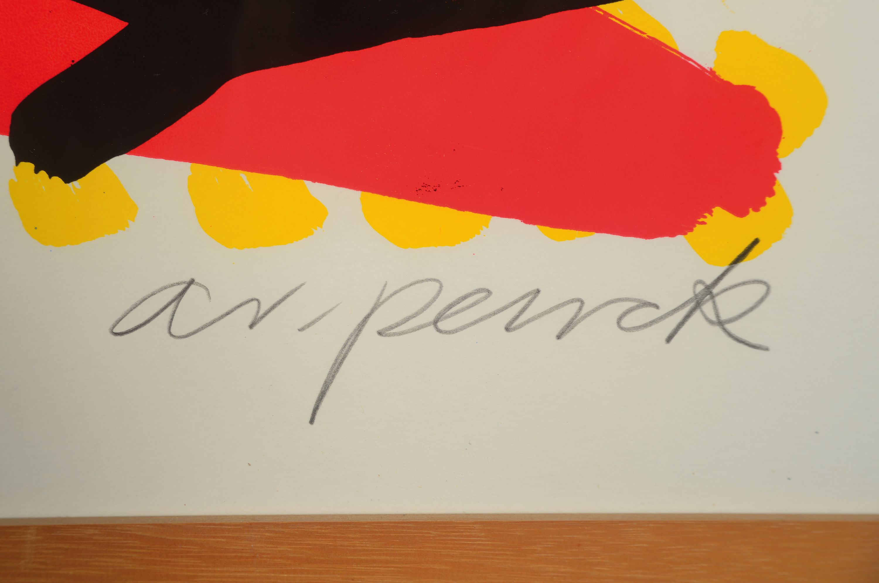 Detail c: A.R. Penck, 1939-2017, Westsprung, Farbsiebdruck, handsigniert und num. 2/50, ca.81x109cm, u.Gl., R. ca. 87x115cm