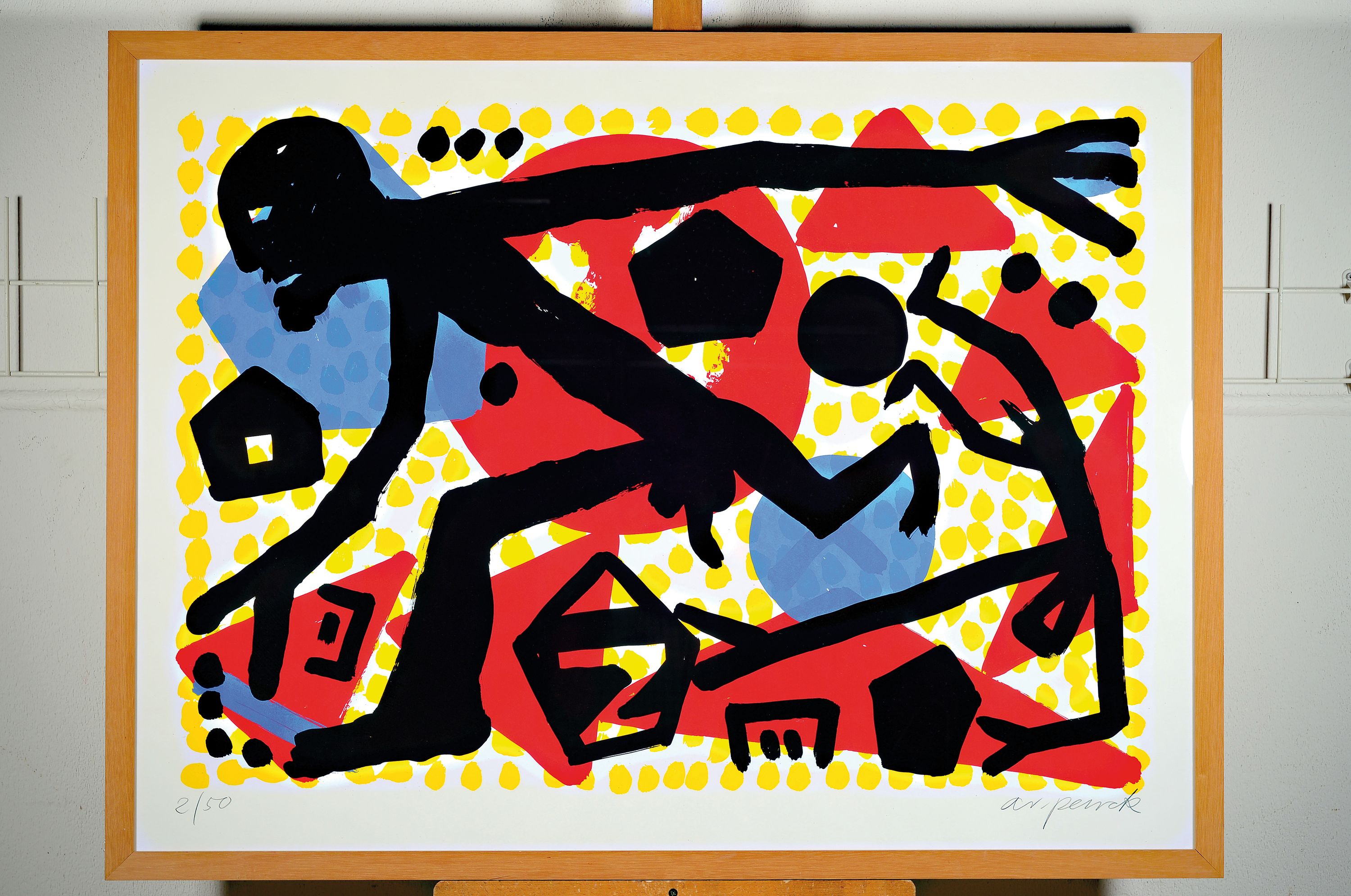 Detail k: A.R. Penck, 1939-2017, Westsprung, Farbsiebdruck, handsigniert und num. 2/50, ca.81x109cm, u.Gl., R. ca. 87x115cm
