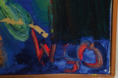 26761402c - William Skotte Olsen, 1945-2005, 6 people, oil/canvas, right. and monogram WSO, approx. 70x80cm
