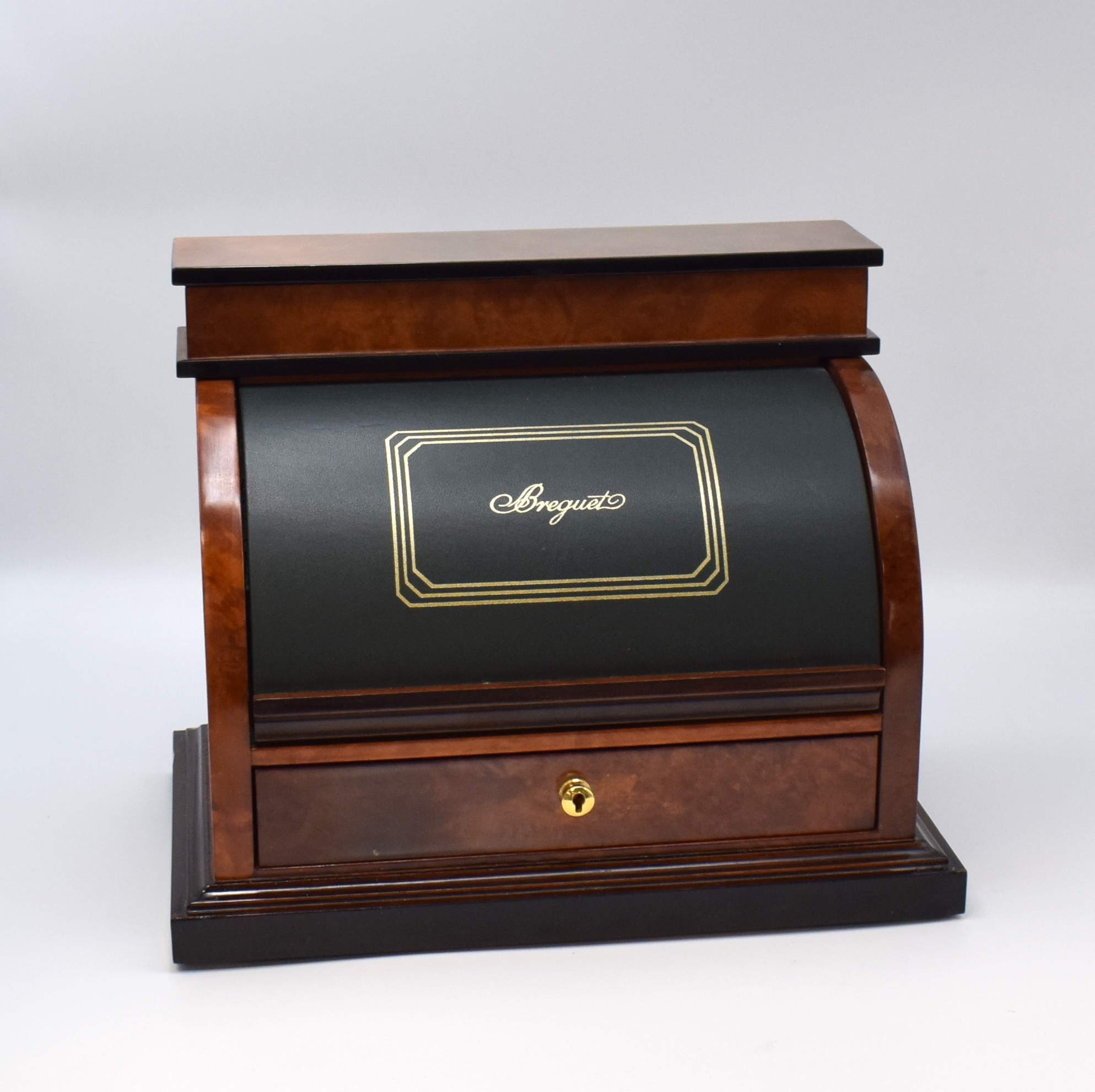 BREGUET Uhrenkasten mit integriertem Beweger Souscription No. 34, Wurzelholz, über Hebel zu öffnen, 1 Schublade, integrierter automatischer Aufzug, ...