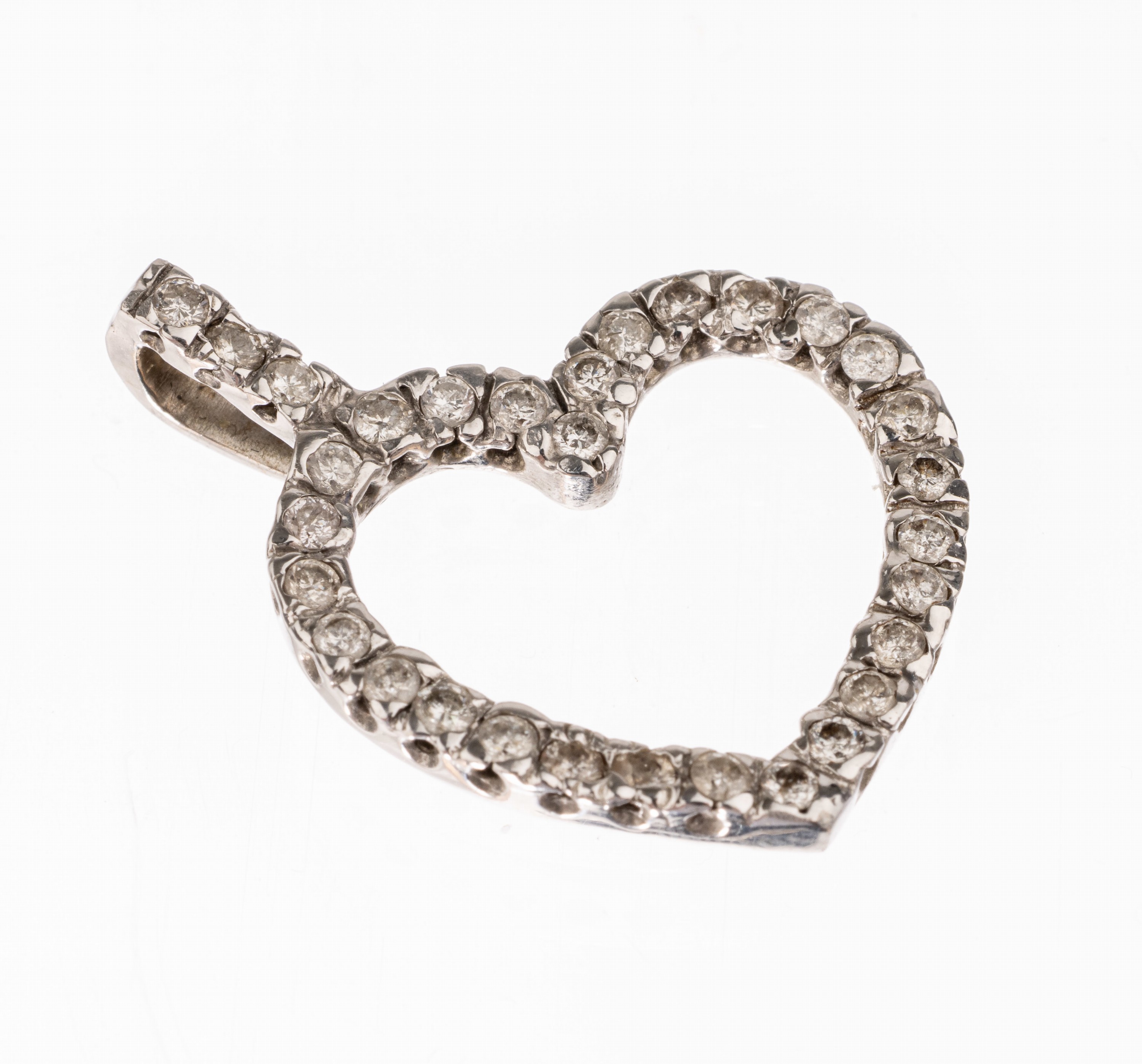 14 kt Gold Brillant-Herzanhänger , WG 585/000, Brillanten zus. ca. 1.0 ct Weiß- l.get.Weiß/si-p1