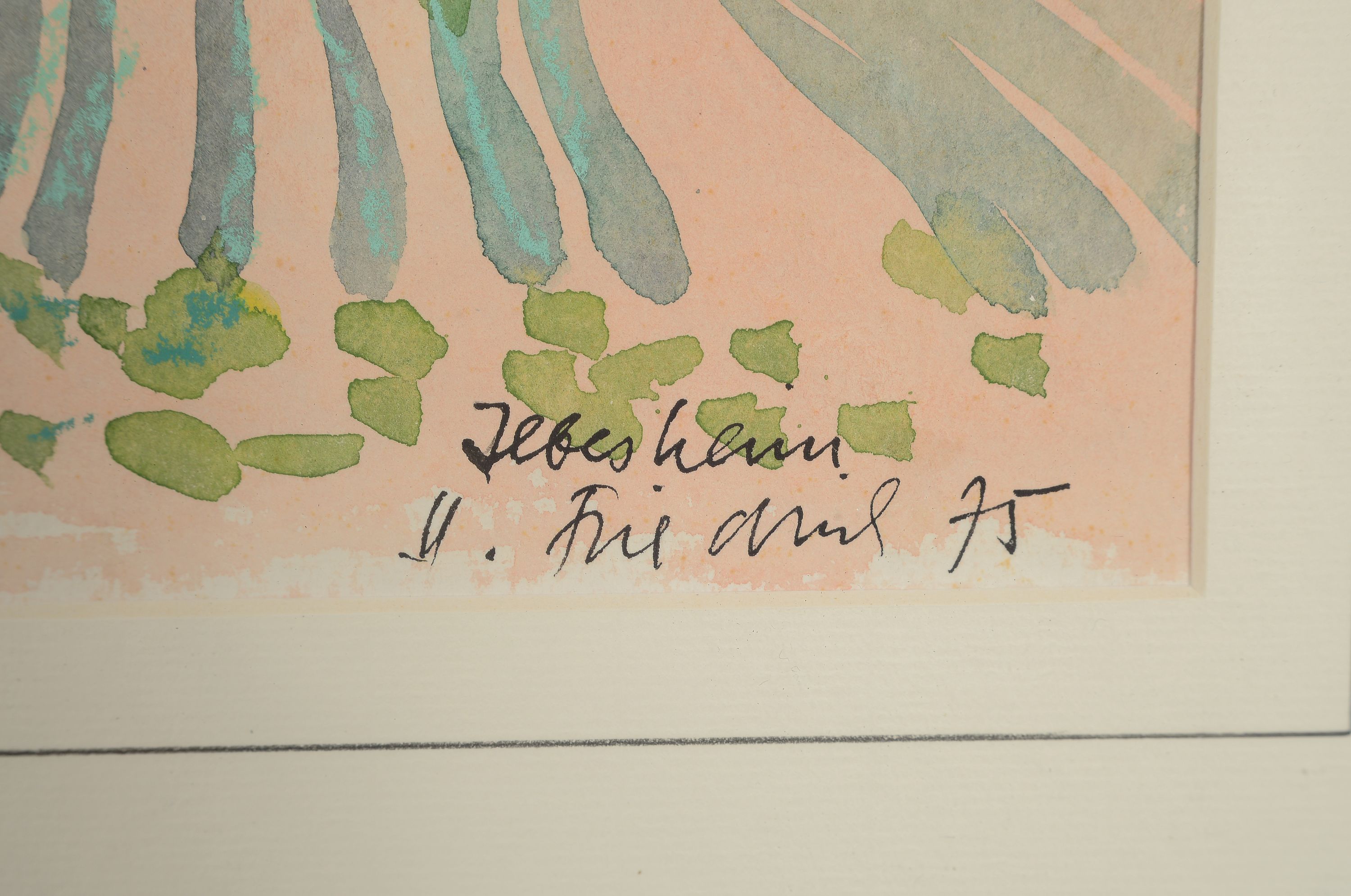 Detail a: Heinz Friedrich, 1924-2018 Schwetzingen, Blick auf Ilbesheim, Aquarell auf Papier, rechts unten sign., dat. 75 und bez.: Ilbesheim, ca. 41x54cm, PP, ...