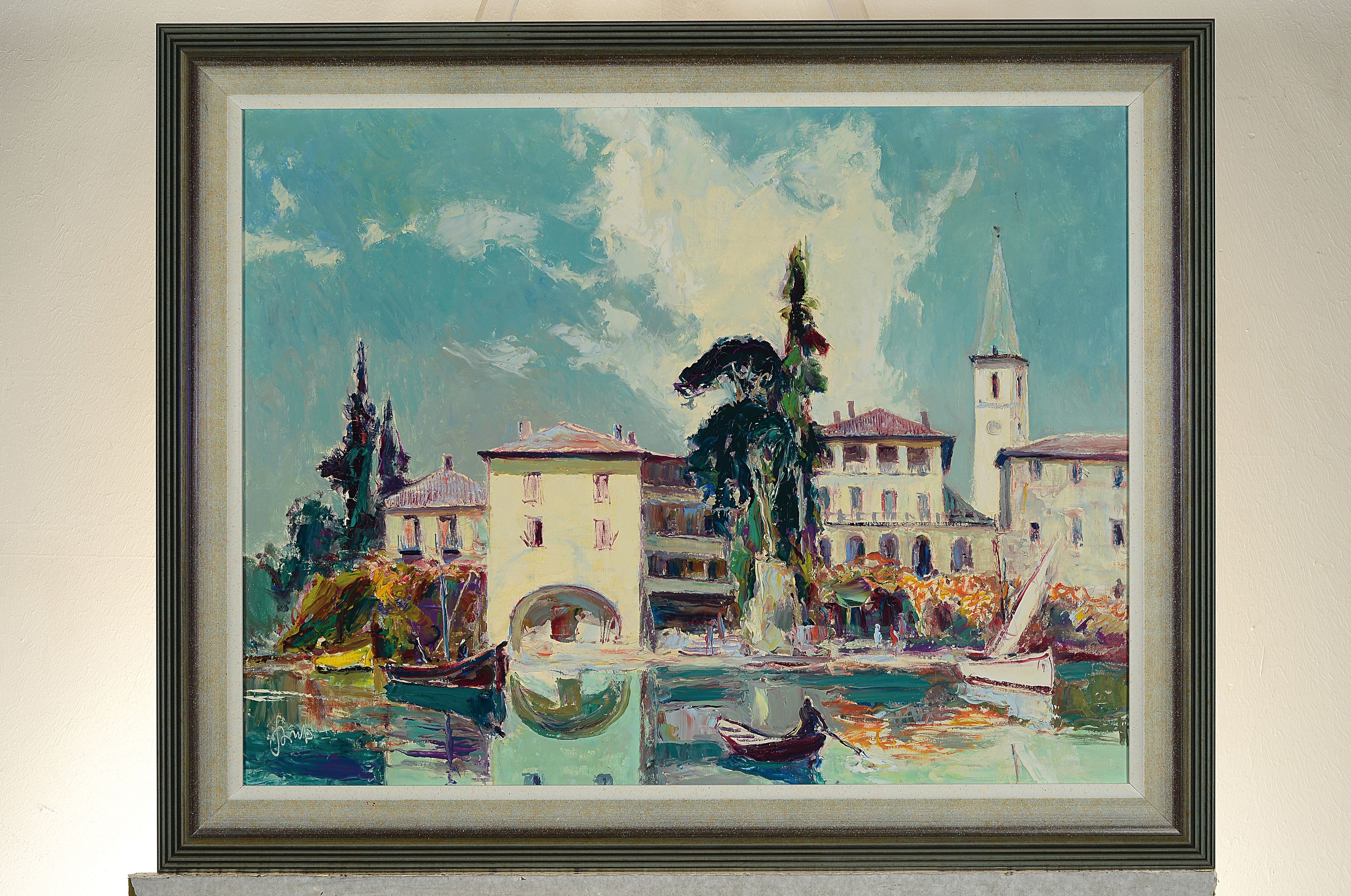 Detail k: Karl Graf, 1902-1986 Speyer, Laveno, Lombardei, Lago Maggiore, so rückseitig betitelt, Blick von der Seeseite, Öl/Lwd, links unten sign., ca. ...