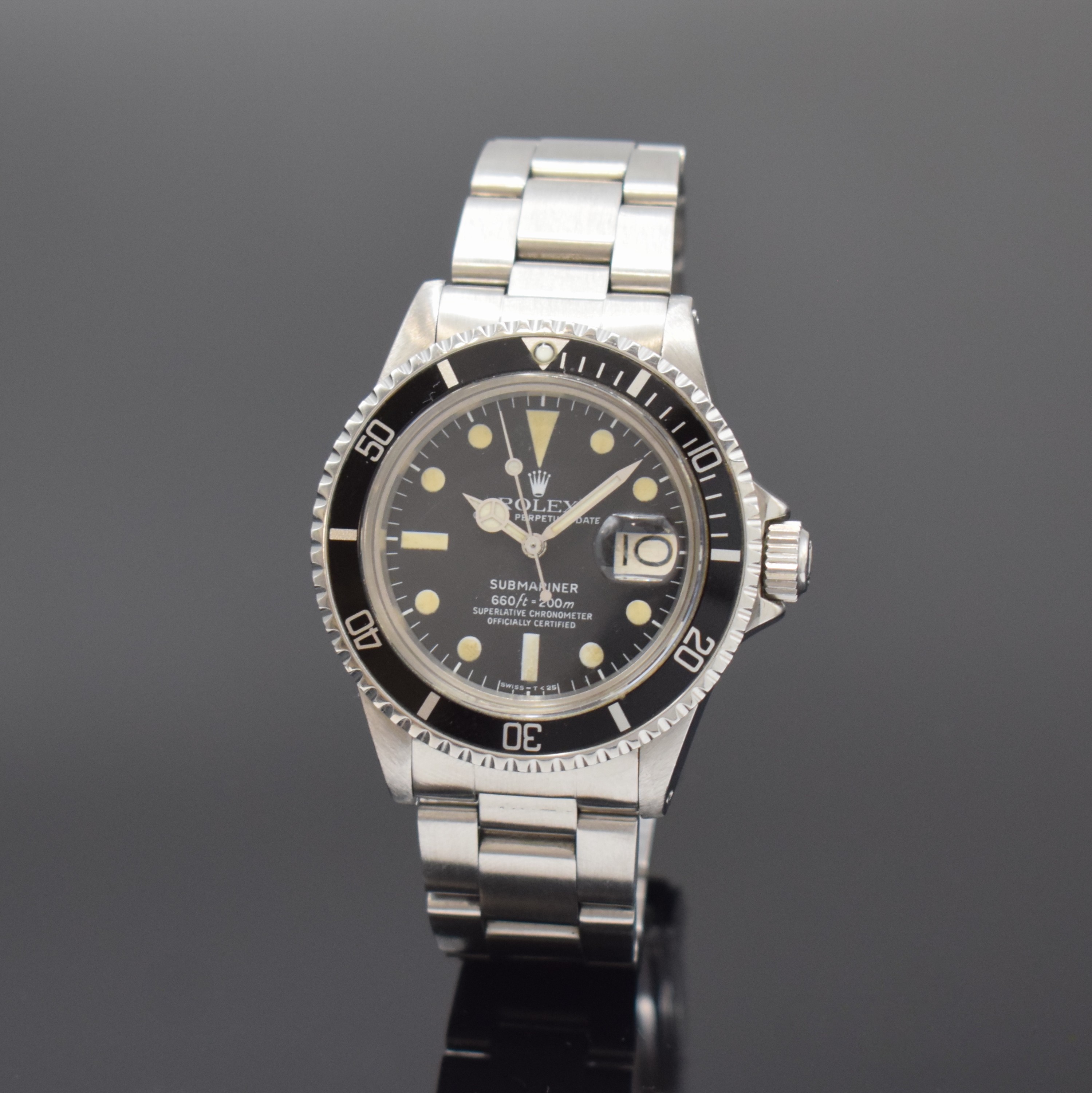 ROLEX vintage Herrenarmbanduhr Oyster Perpetual Date Submariner Referenz 1680, Automatik, Schweiz um 1978, Chronometer der Superlative in Edelstahl ...