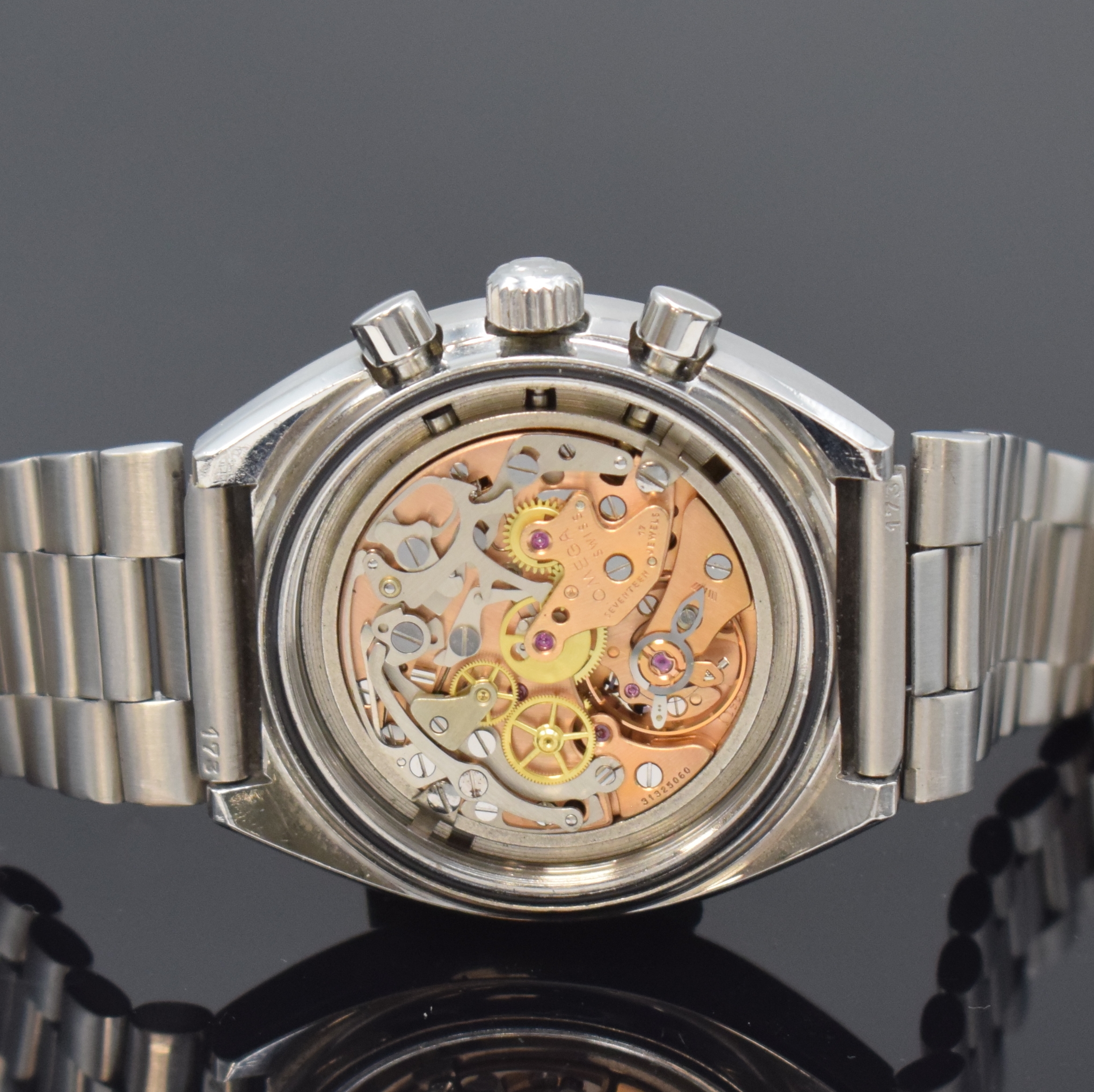 Detail e: OMEGA Herrenarmbanduhr Speedmaster Professional Mark II Referenz 145.014, Schweiz um 1970, Handaufzug, Edelstahlgeh. inkl. orig. Gliederband m. ...