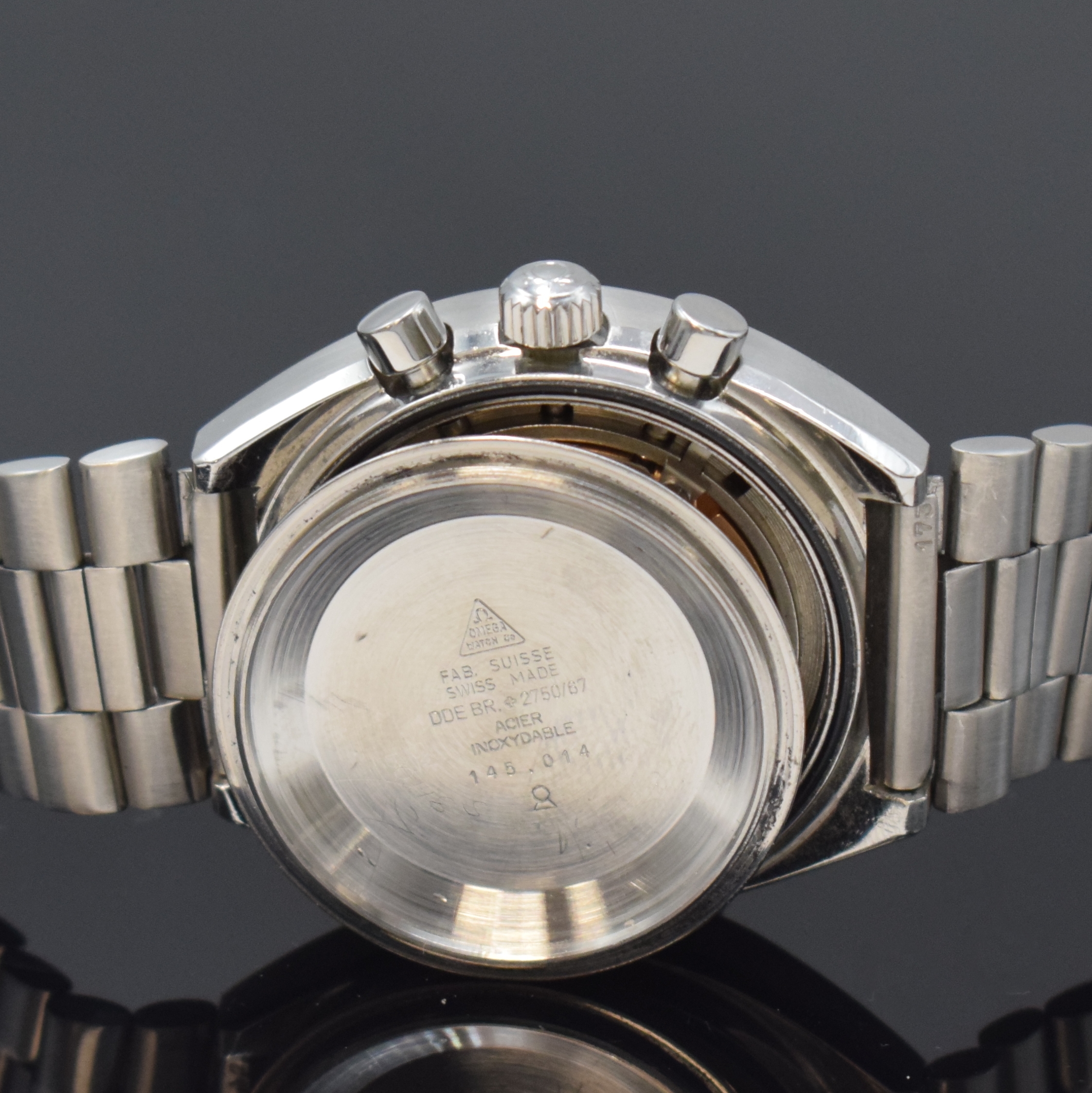 Detail f: OMEGA Herrenarmbanduhr Speedmaster Professional Mark II Referenz 145.014, Schweiz um 1970, Handaufzug, Edelstahlgeh. inkl. orig. Gliederband m. ...