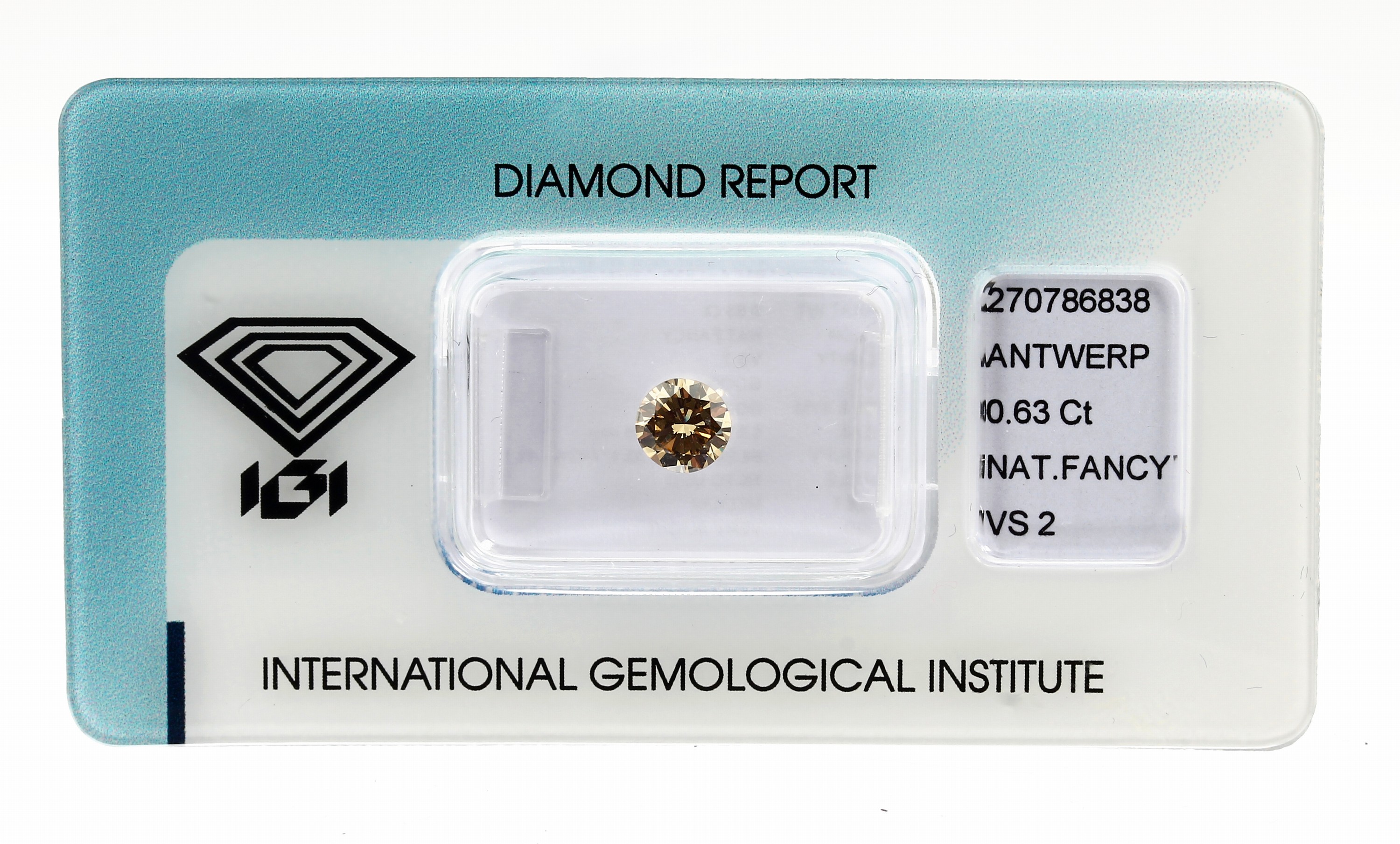 Loser Brillant, 0.63 ct natural fancy brownish yellow/vs2, verschweißt, IGI- Zertifikat