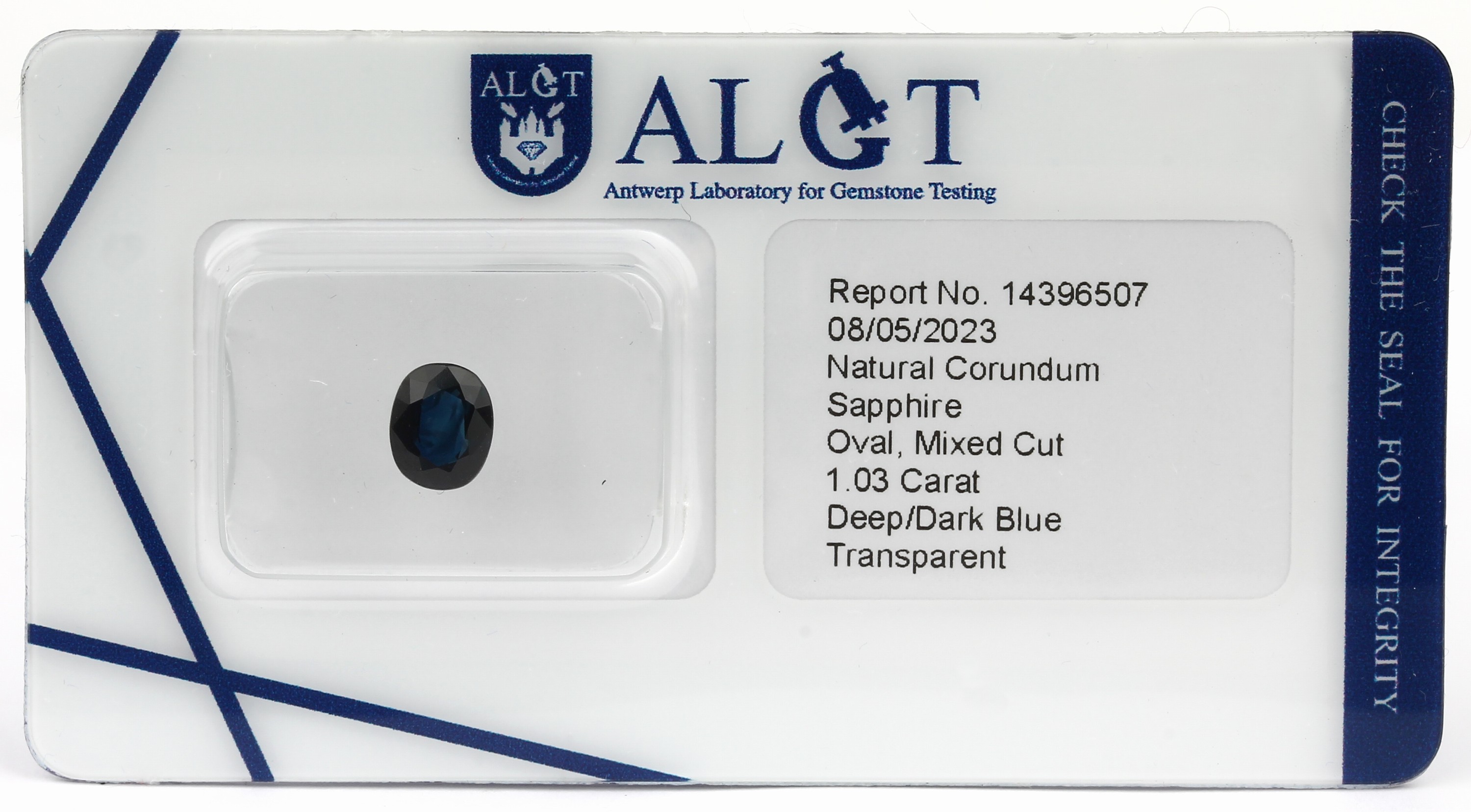Loser Saphir, 1.03 ct, ovalfacett., Deep/Dark Blue, eingeschweißt, mit ALGT -Expertise