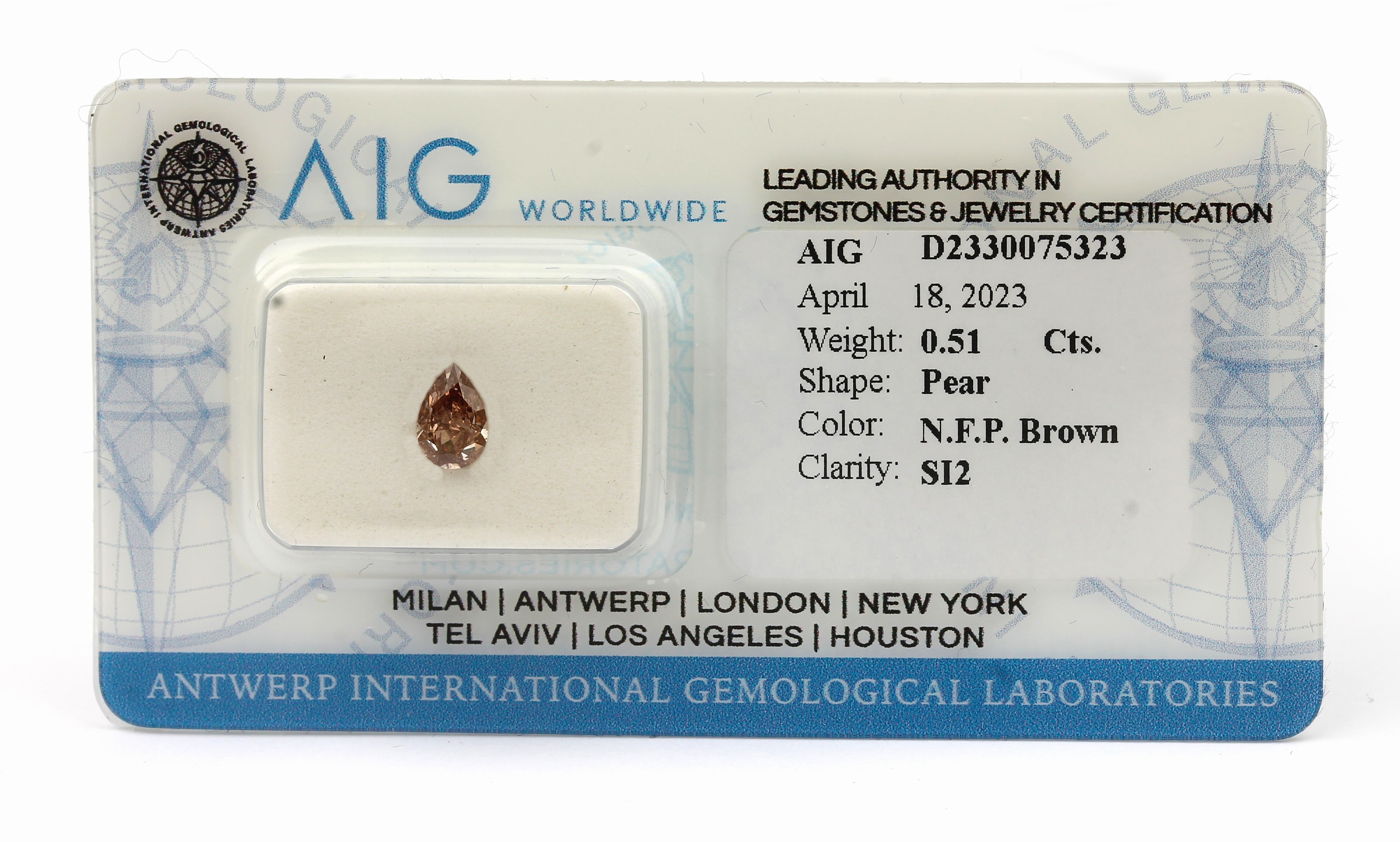 Loser Diamant, 0.51 ct natural fancy pinkish Brown/si2, eingeschweißt, mit AIG -Expertise