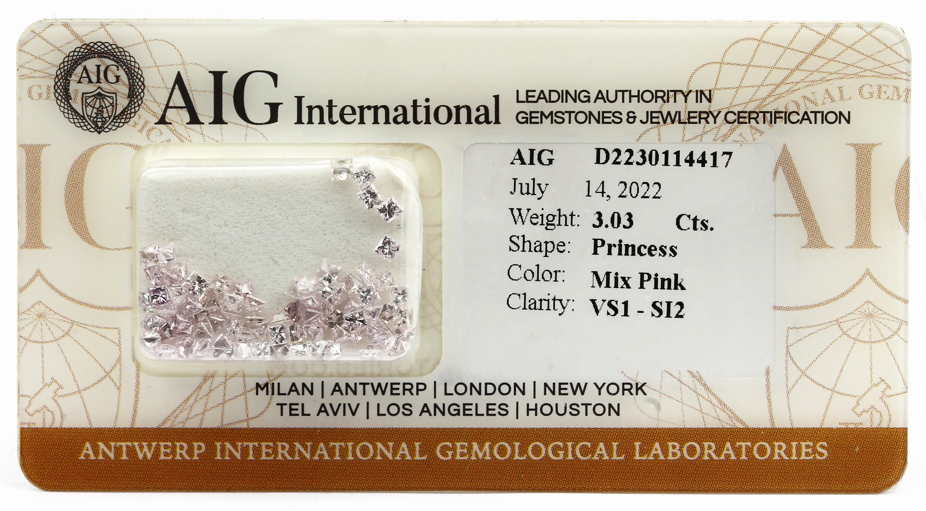 Lot 80 lose Diamanten, 3.03 ct Mix Pink/vs1-si2, eingeschweißt, mit AIG-Expertise