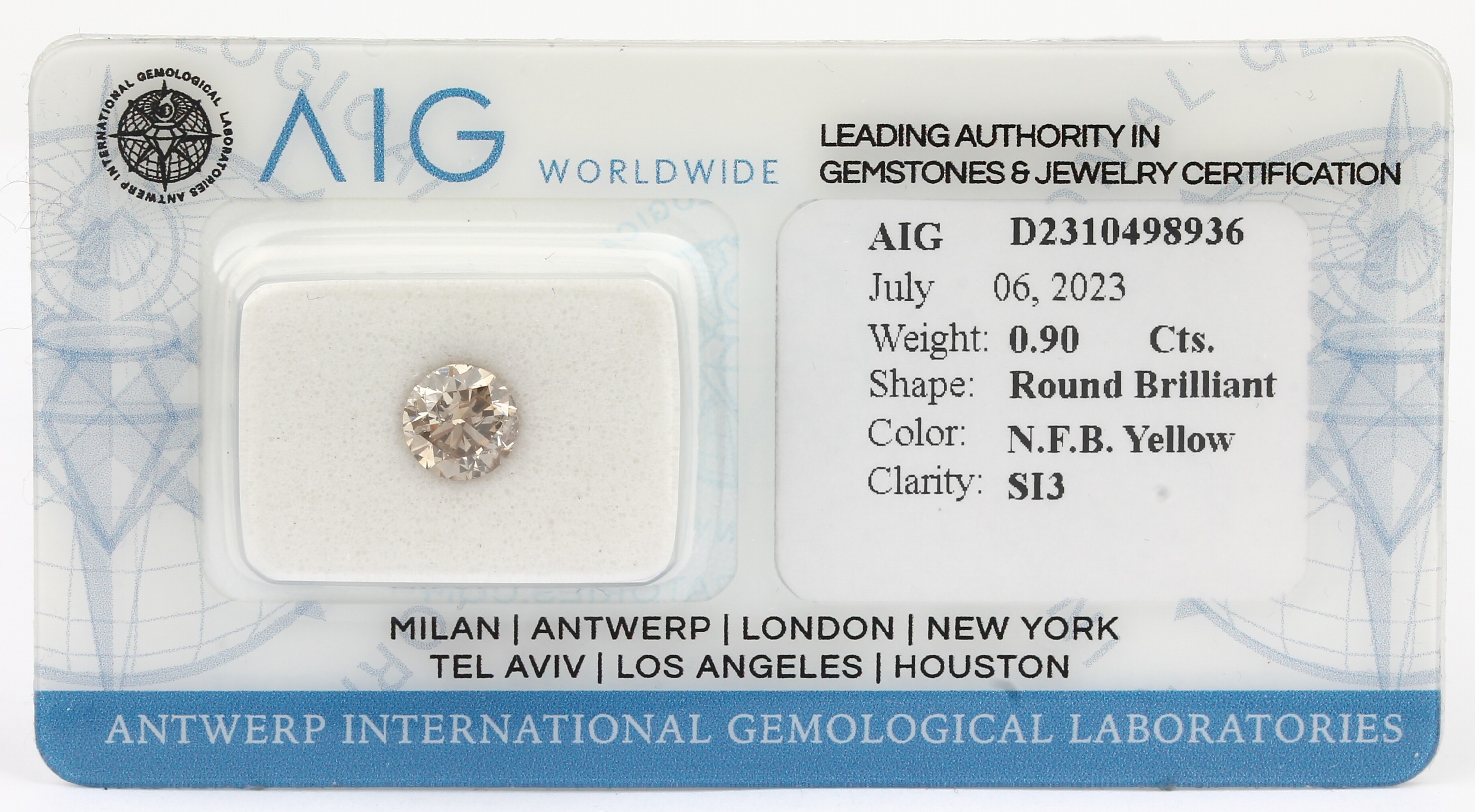 Loser Brillant, 0.90 ct natural fancy brownyellow/si3, eingeschweißt, mit AIG-Expertise