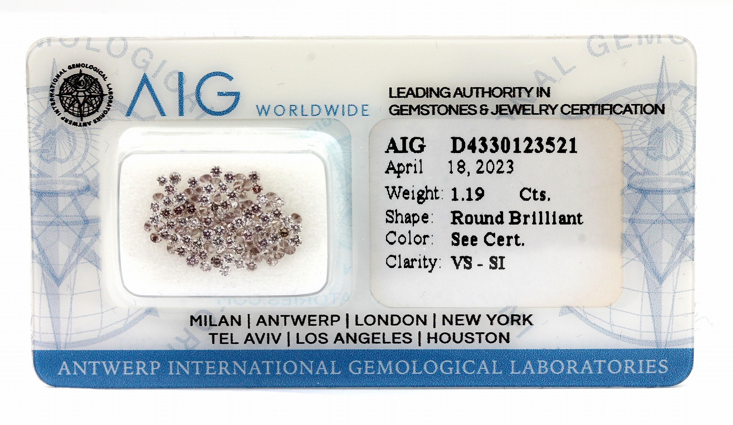 Lot 118 lose Brillanten, 1.19 ct natural mix Pink/vs-si, eingeschweißt, mit AIG -Expertise