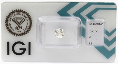 Image 26762668 - Loose brilliant, 1.01 ct Crystal(J)/p2, sealed, with AIG-expertise Valuation Price: 3800, - EUR