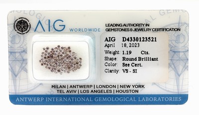 Image 26762680 - Lot 118 loose brilliants, 1.19 ct natural mix Pink/vs-si, sealed, with AIG -expertise Valuation Price: 1200, - EUR