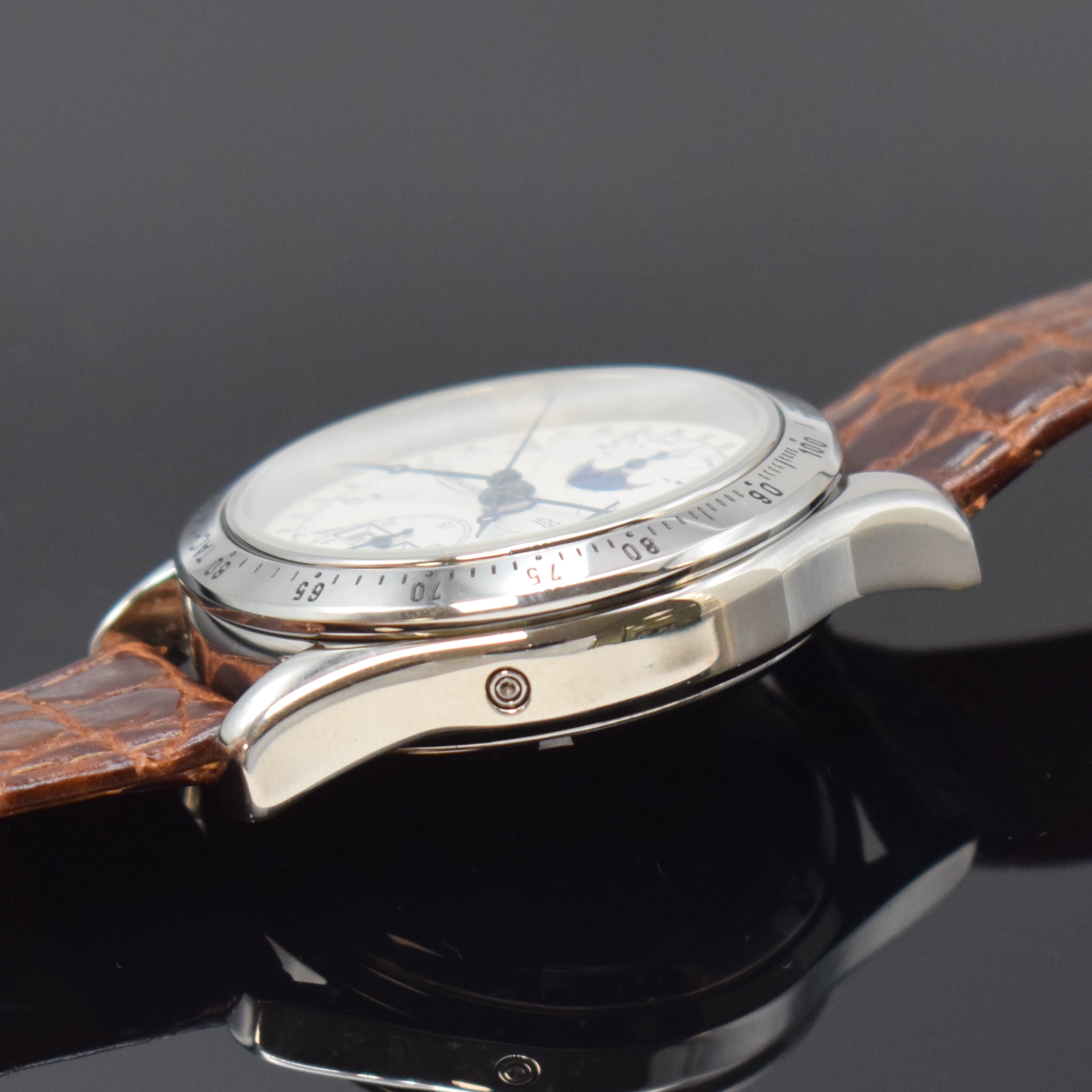 Detail c: GUINAND nahezu neuwertiger Armbandchronograph, Schweiz um 2005, Automatik, Edelstahlgeh., Boden u. Krone verschr., Lün. m. grav. Tachymeterskala, ...