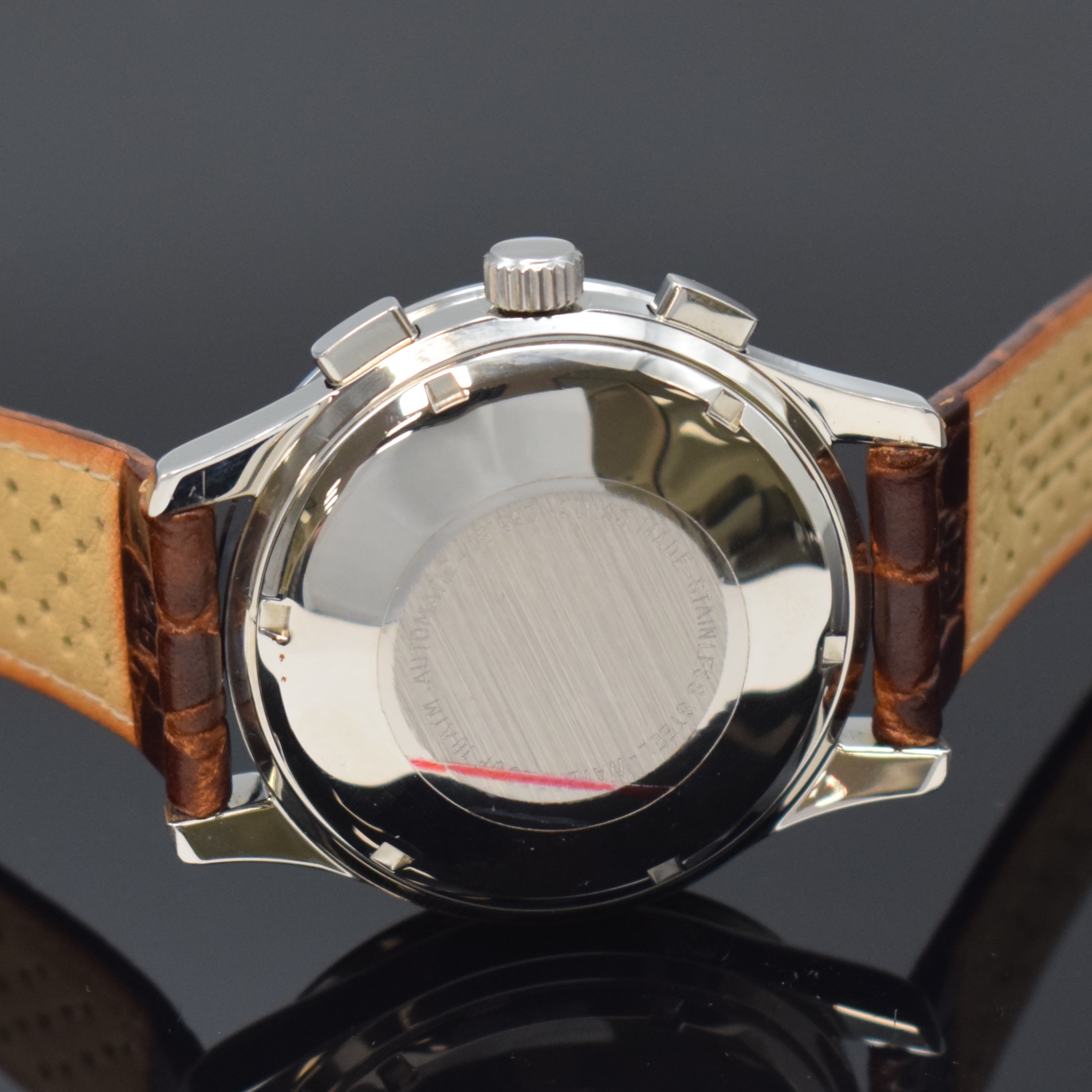 Detail d: GUINAND nahezu neuwertiger Armbandchronograph, Schweiz um 2005, Automatik, Edelstahlgeh., Boden u. Krone verschr., Lün. m. grav. Tachymeterskala, ...