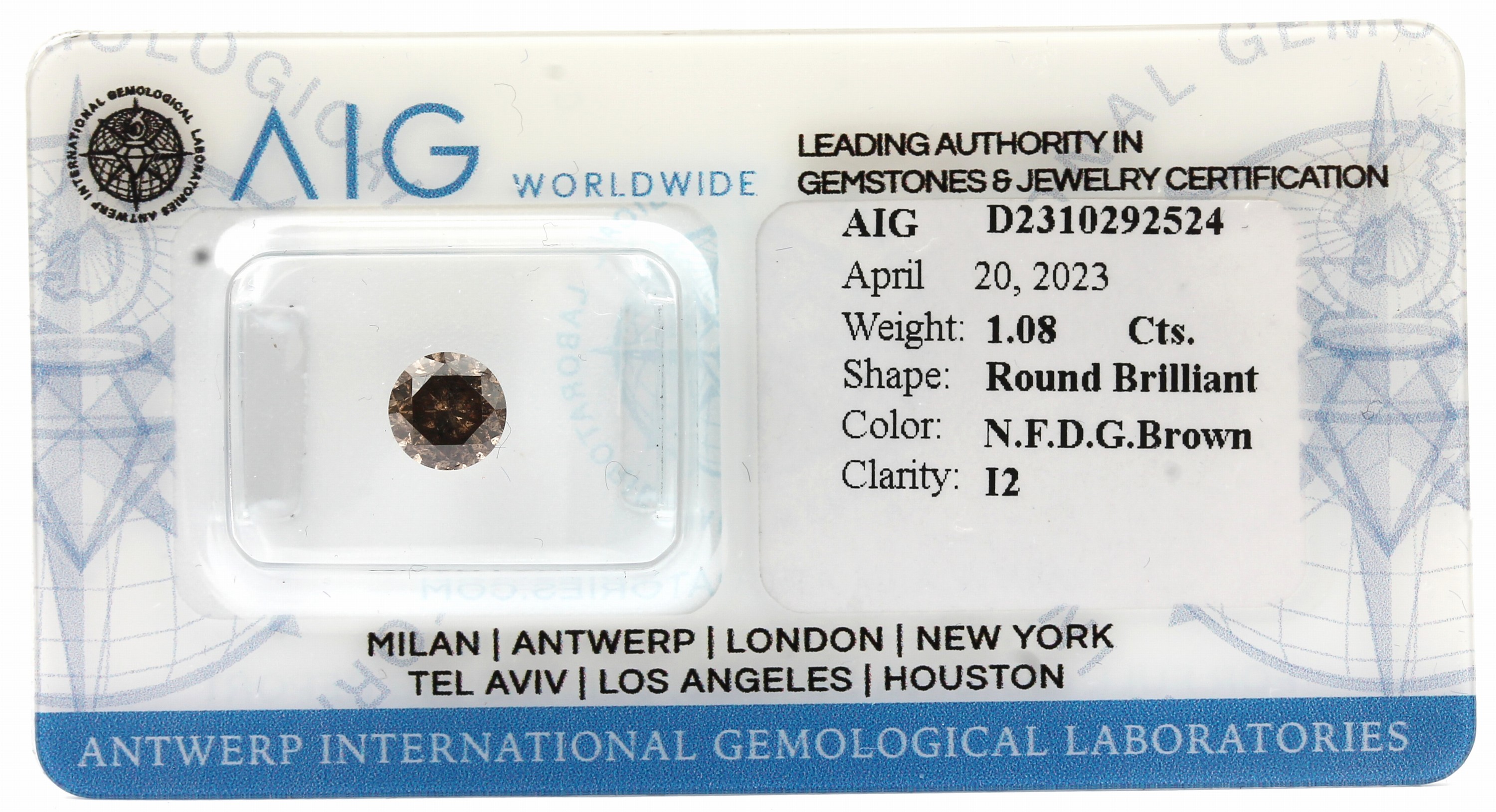 Loser Brillant, 1.08 ct natural fancy deep grayish brown/p2, eingeschweißt, mit AIG- Expertise