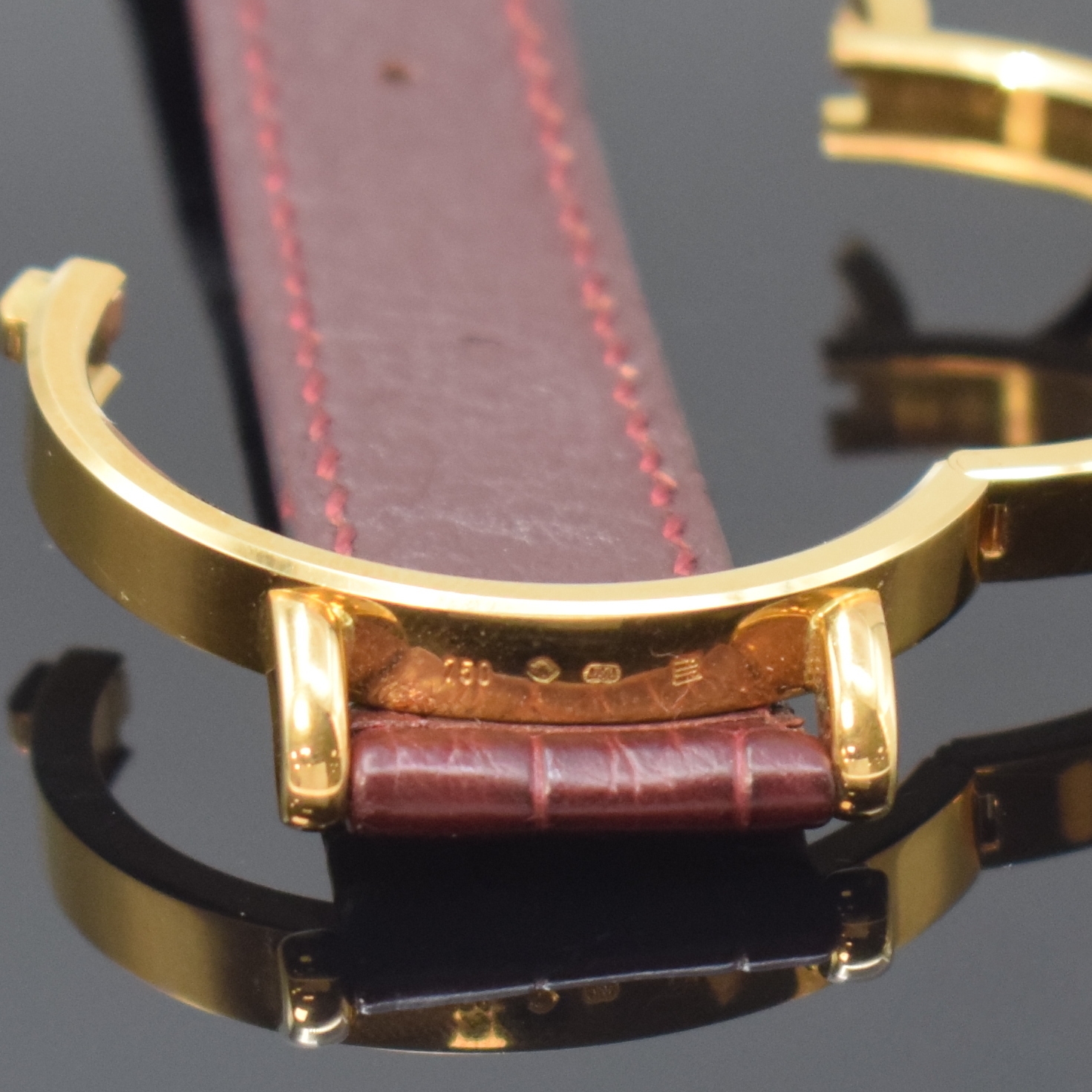 Detail h: KURT SCHAFFO seltene Twenty Dollars Münzarmband-/Taschenuhr mit skelettiertem Werk, Schweiz um 1995, Handaufzug, Geh. in GG 750/000, Lederband m. ...