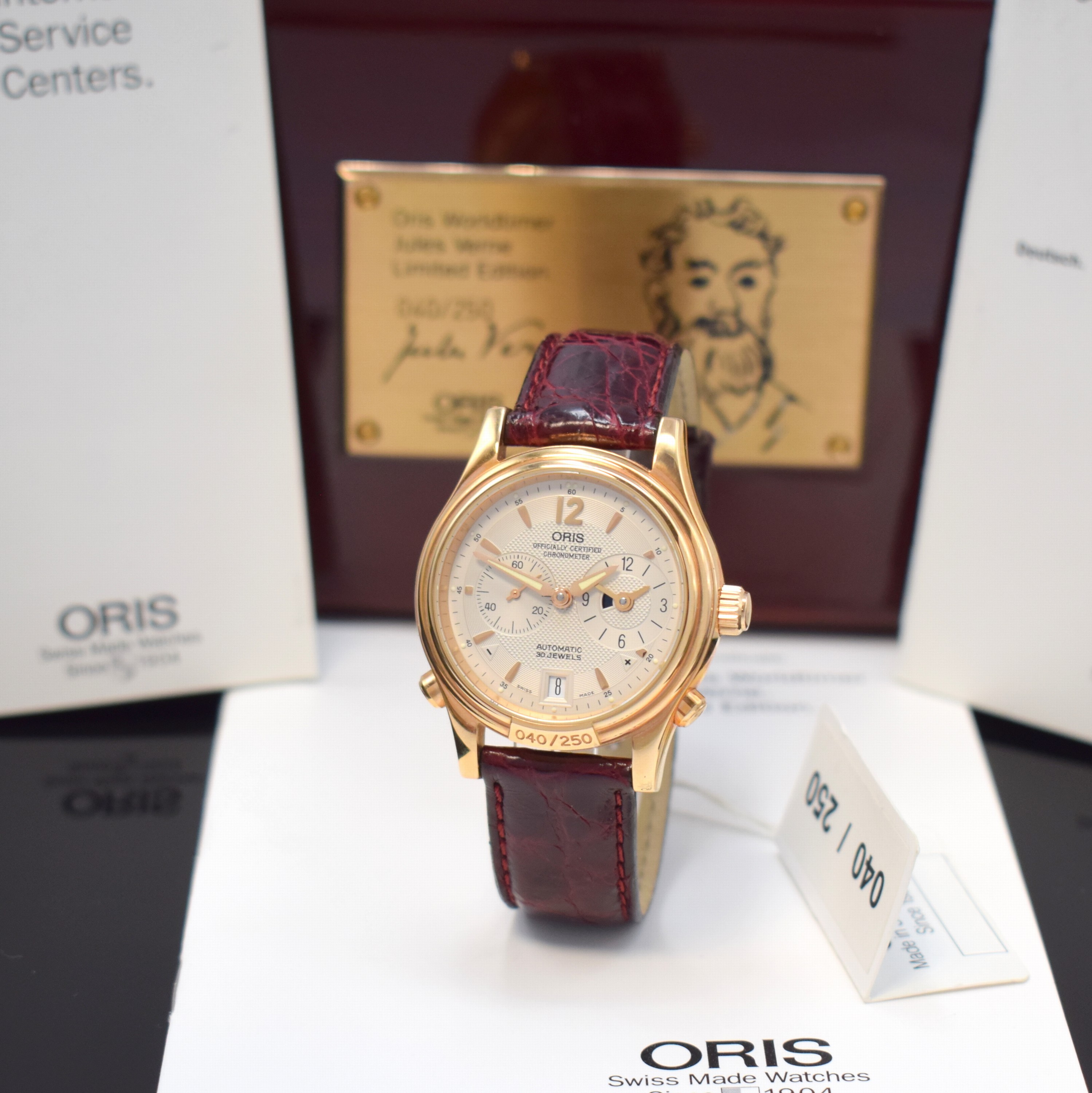 ORIS Worldtimer Chronometer auf 250 Stück limitierte Armbanduhr Referenz 7489-60 in RG 750/000, Schweiz um 1995, Automatik, pol. Geh. m. ...