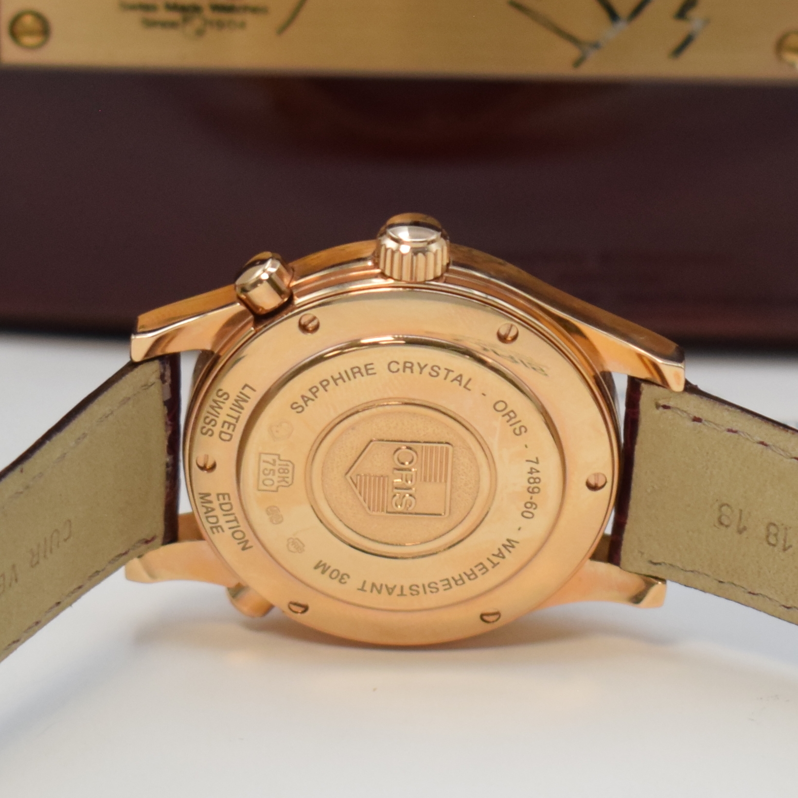 Detail f: ORIS Worldtimer Chronometer auf 250 Stück limitierte Armbanduhr Referenz 7489-60 in RG 750/000, Schweiz um 1995, Automatik, pol. Geh. m. ...
