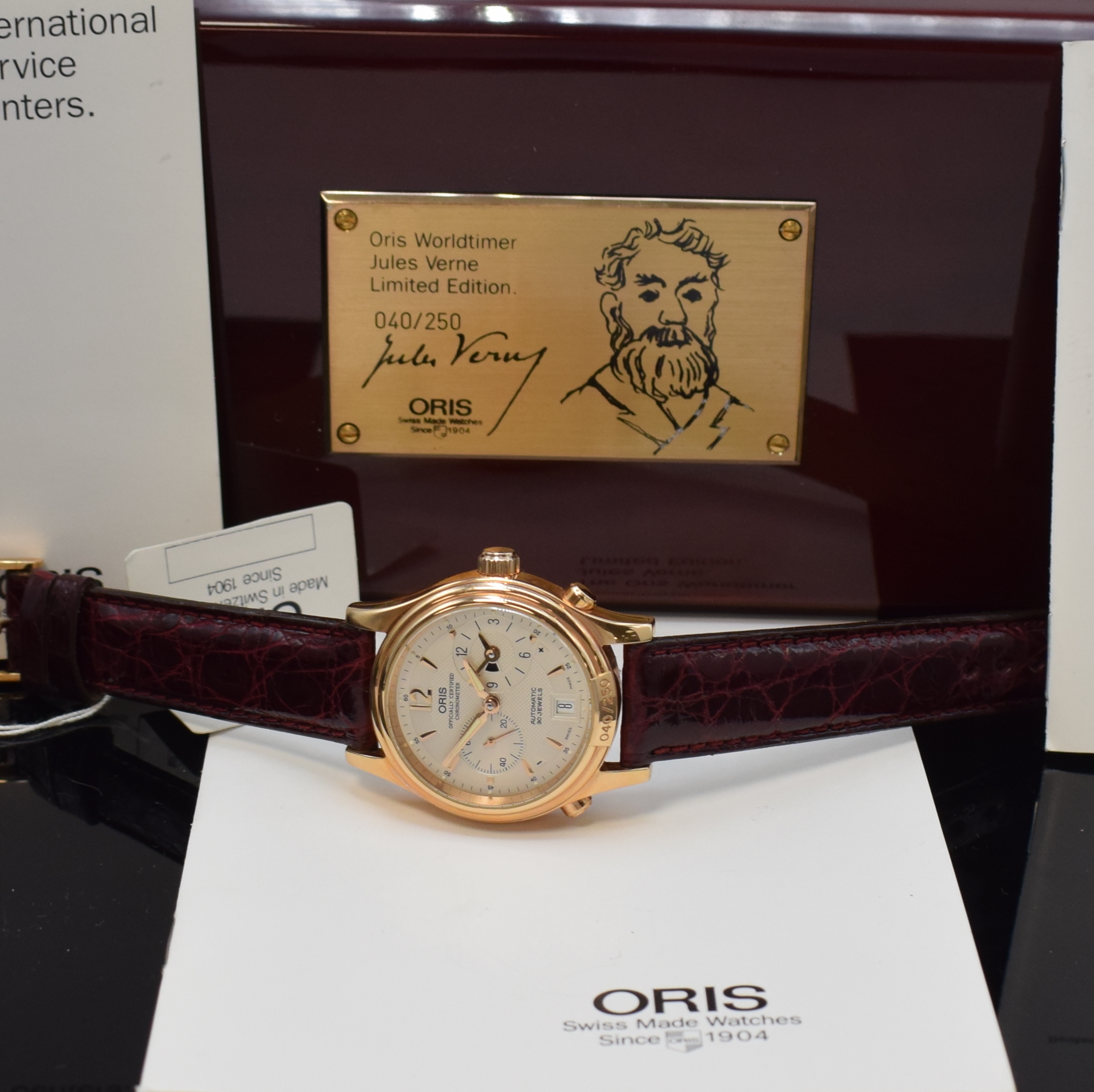 Detail g: ORIS Worldtimer Chronometer auf 250 Stück limitierte Armbanduhr Referenz 7489-60 in RG 750/000, Schweiz um 1995, Automatik, pol. Geh. m. ...