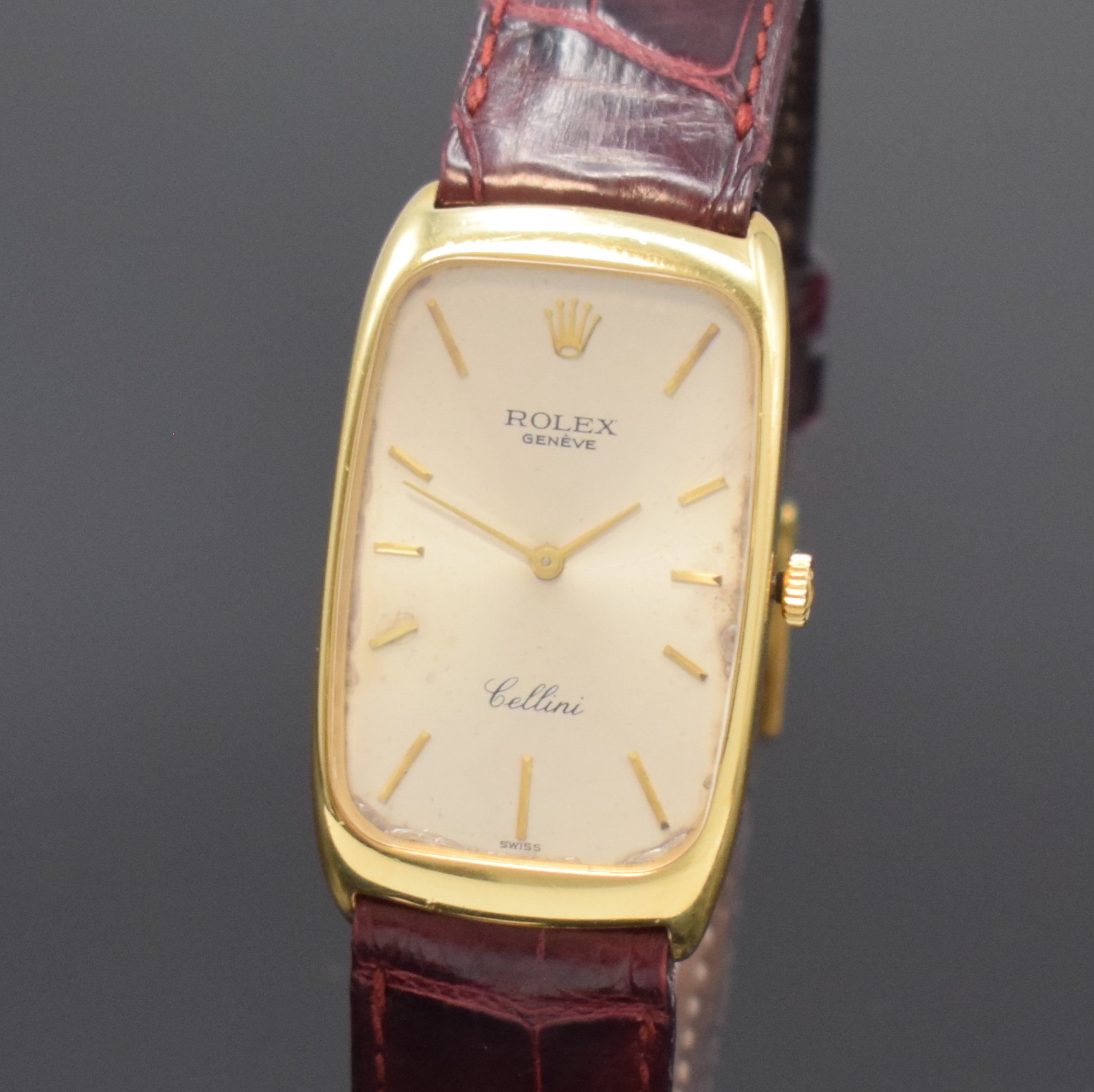 Detail a: ROLEX Cellini seltene Armbanduhr in GG 750/000 Referenz 4108, Schweiz um 1975, Handaufzug, leicht gerundetes rechteckiges Geh., Boden aufgedr., orig. ...